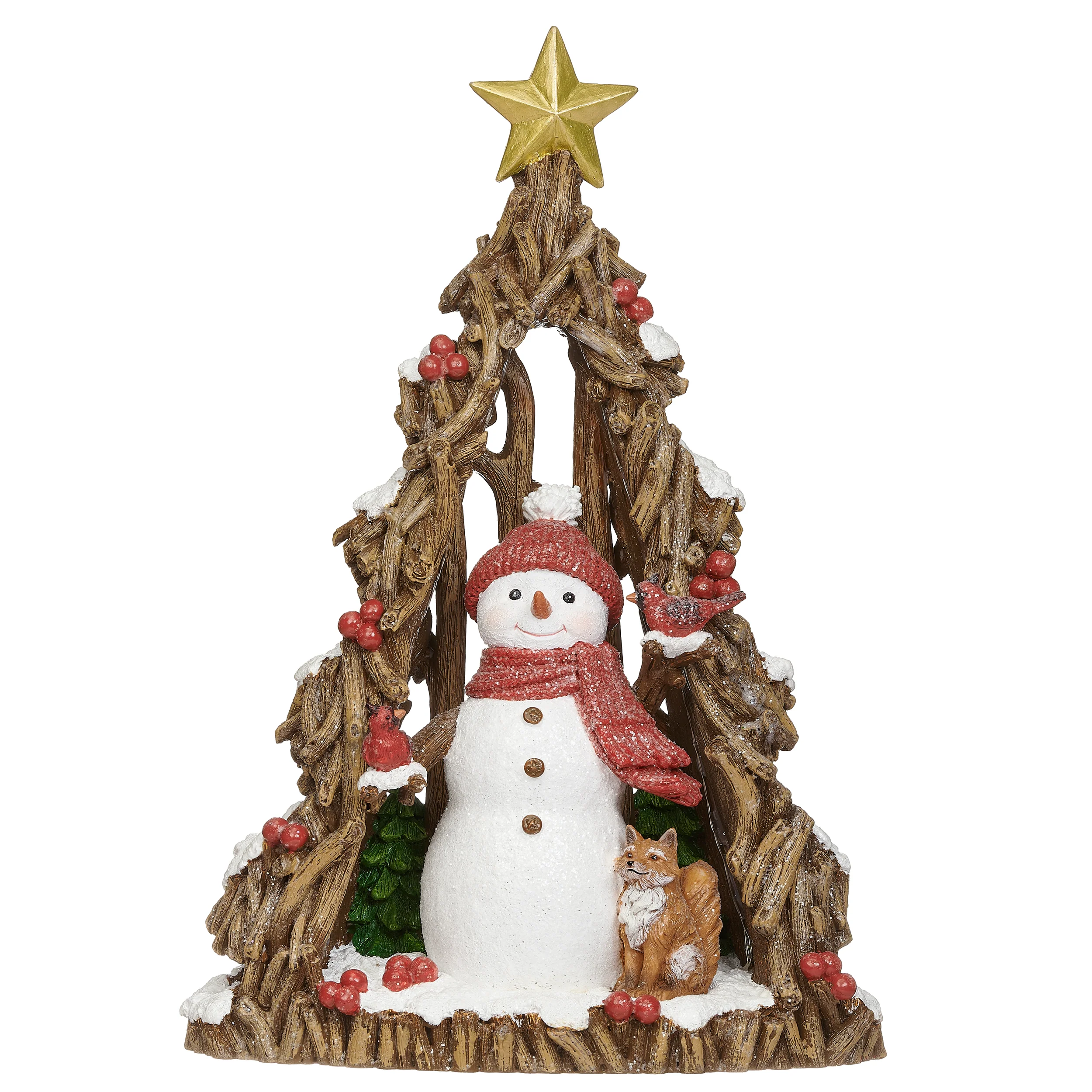 Lighted Snowman & Fox Carved Tree - Image 4