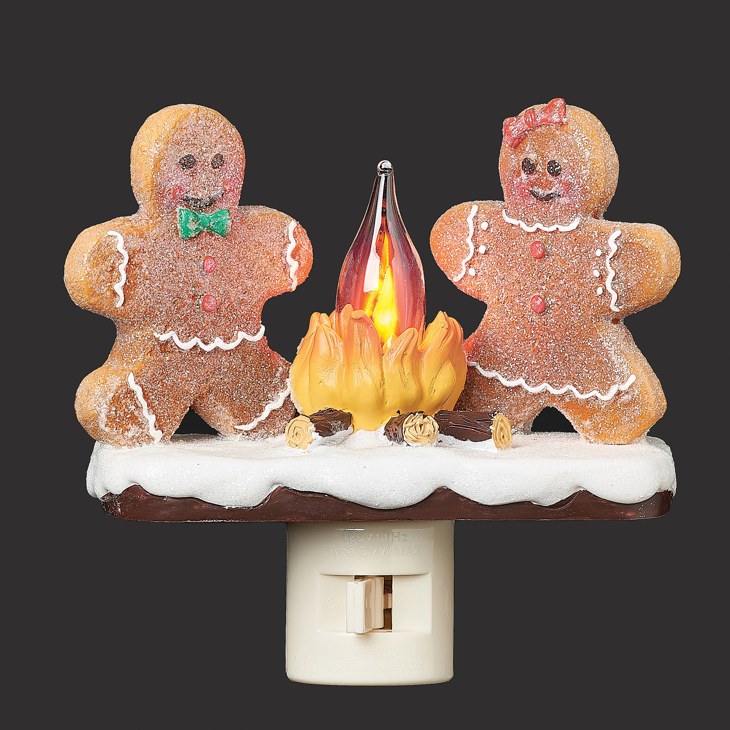 Roman Lights Flickering Flame Gingerbread Couple by the Campfire Night-Light