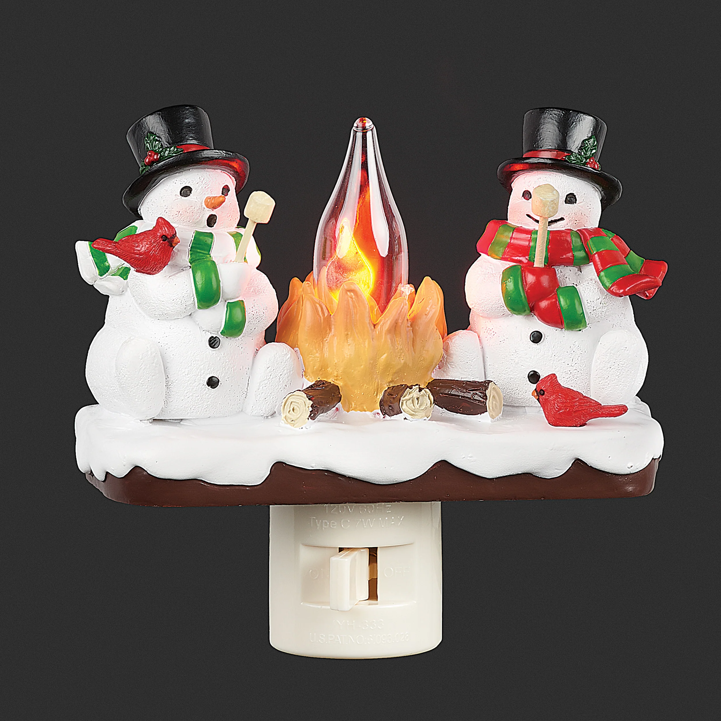 Roman Lights Flicker Flame Snowmen & Cardinals by the Campfire Night-Light
