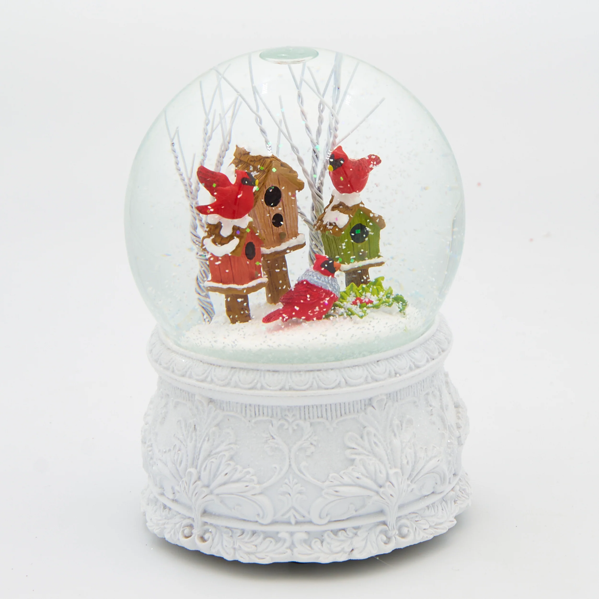 Glitterdome Musical Cardinals with Birdhouses – "Winter Wonderland" Tune - Image 2