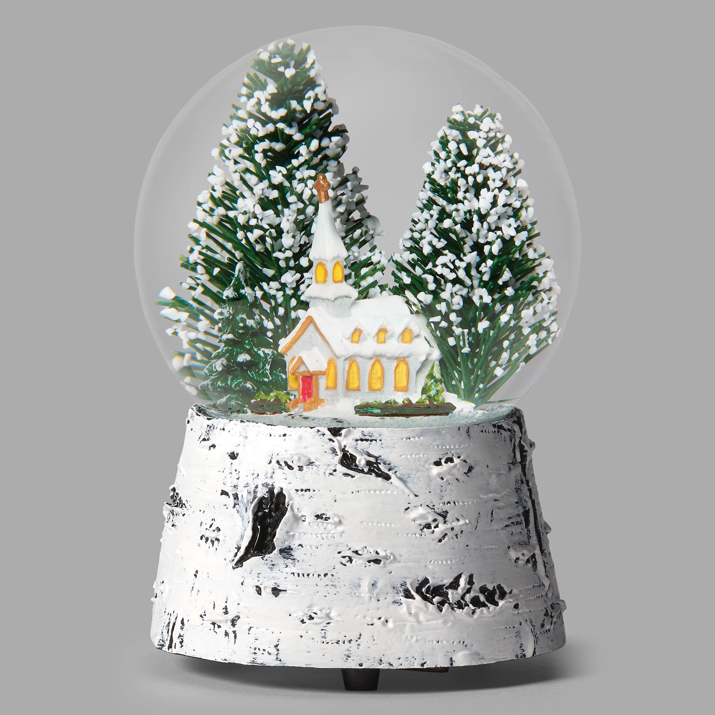 Glitterdome Musical Church on a Birch Base – "Silent Night" Tune