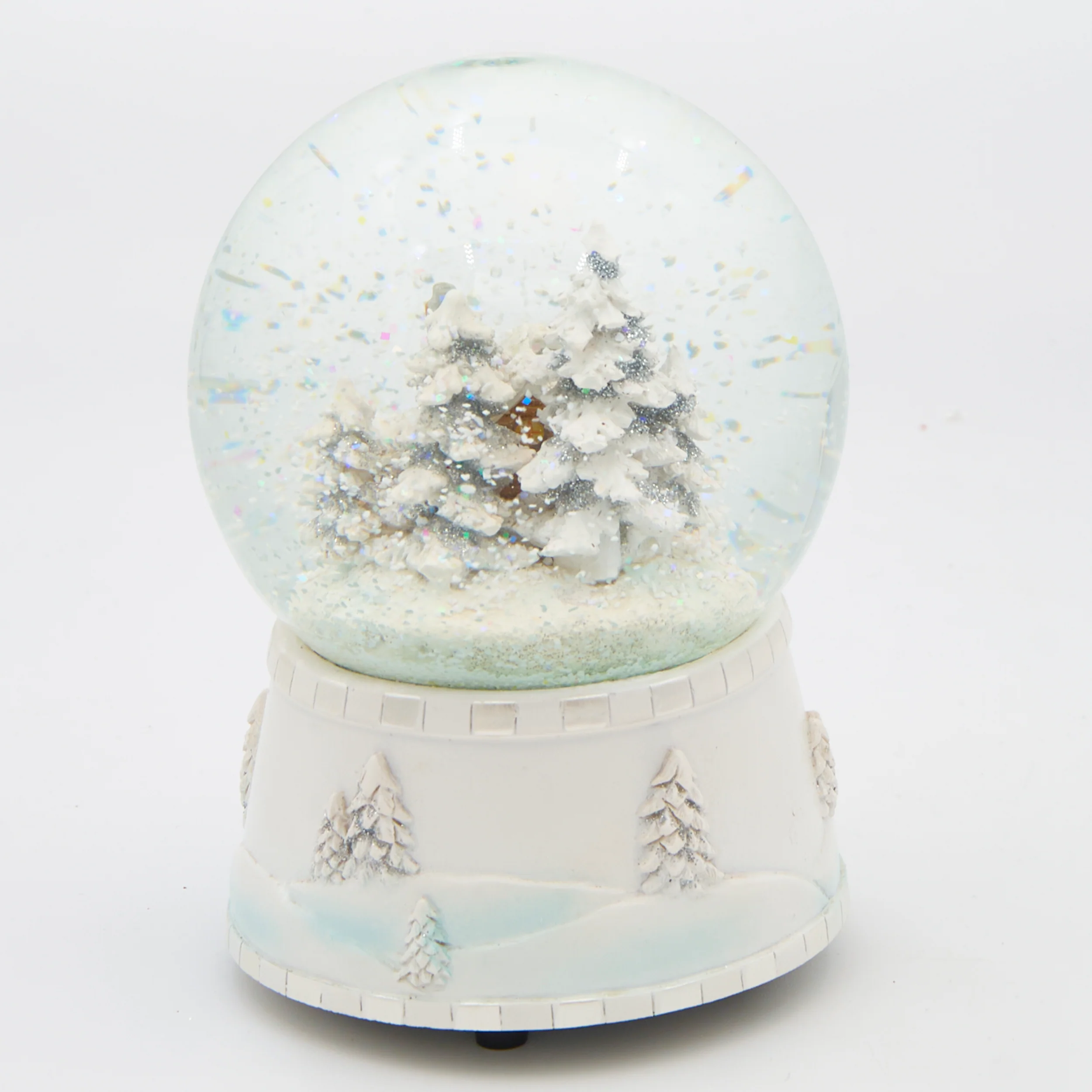 Glitterdome Musical with White Cabin & Silver Trees – "We Wish You a Merry Christmas" Tune - Image 3