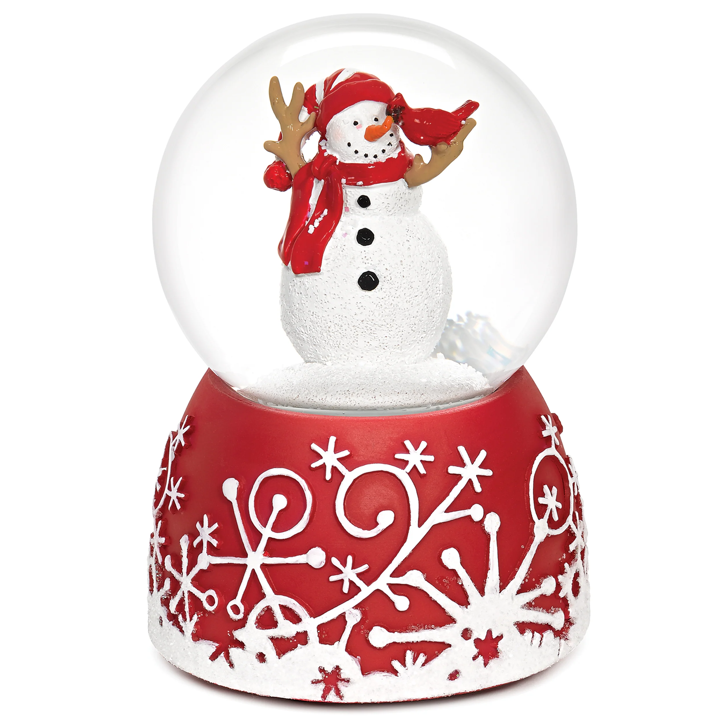 Glitterdome Musical Cardinal on a Snowman's Arm - "Jingle Bells" Tune