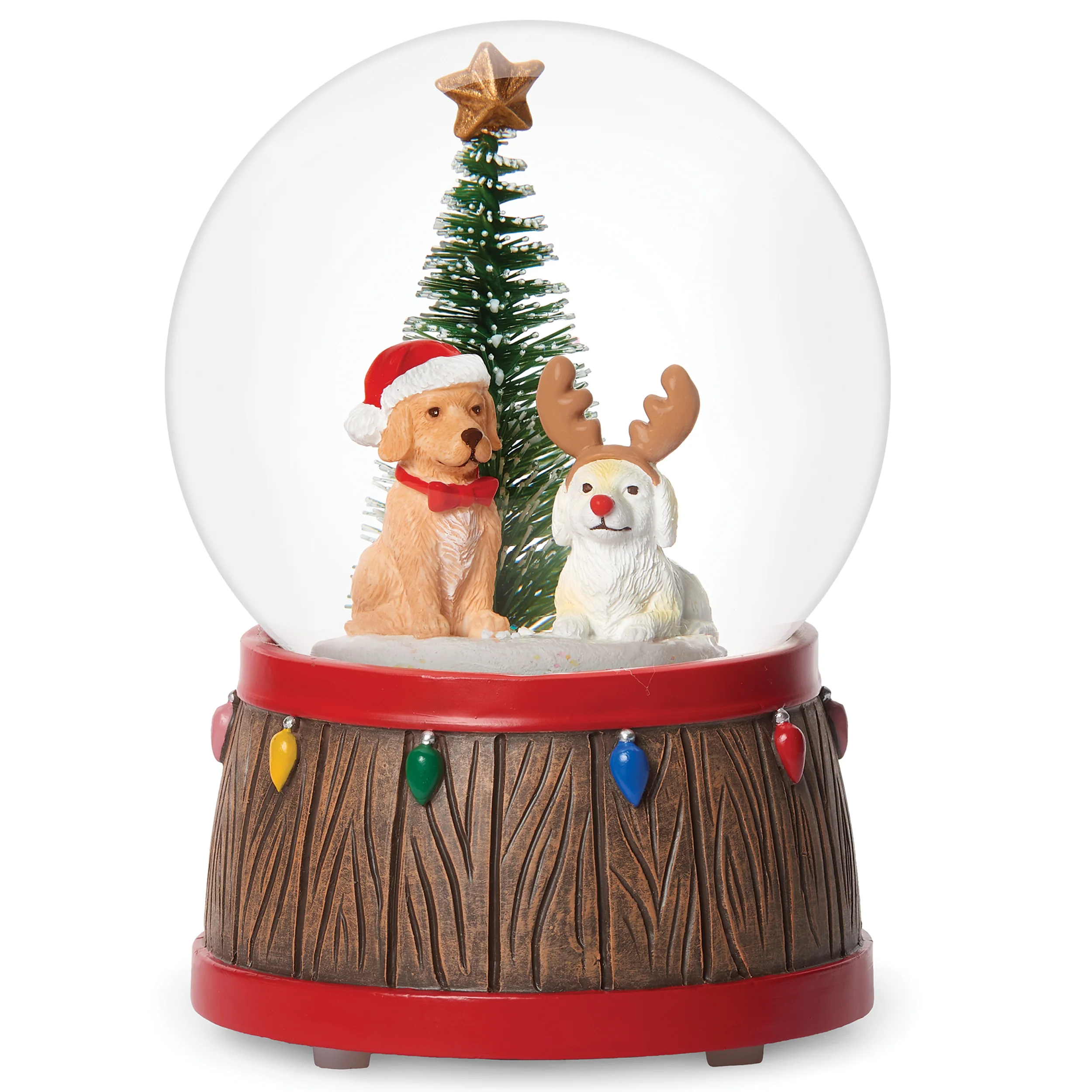 Glitterdome Musical Dogs with Hat & Antlers - "Deck the Halls" Tune