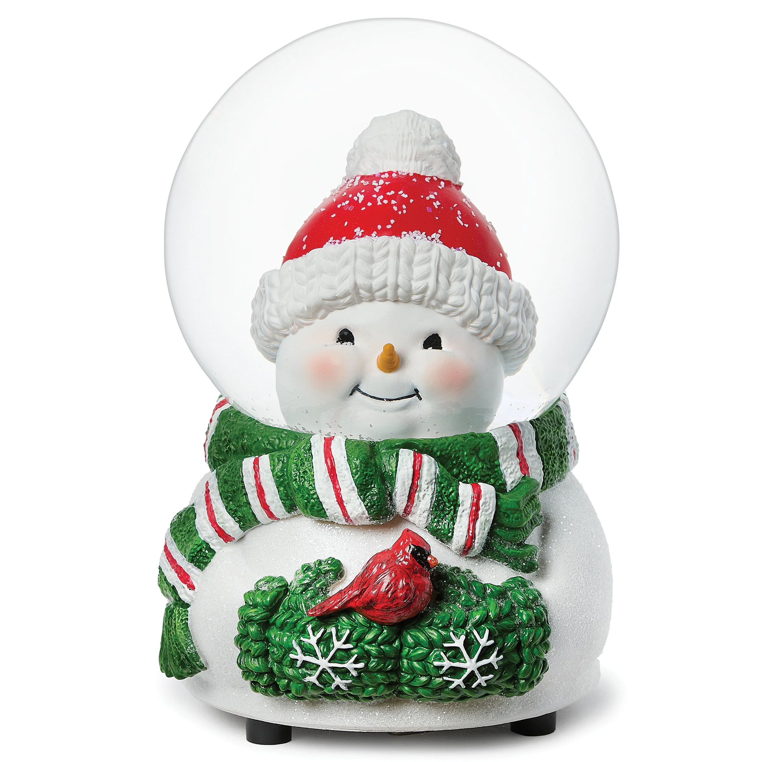 Glitterdome Musical Snowman Holding Cardinal  - "The First Noel" Tune