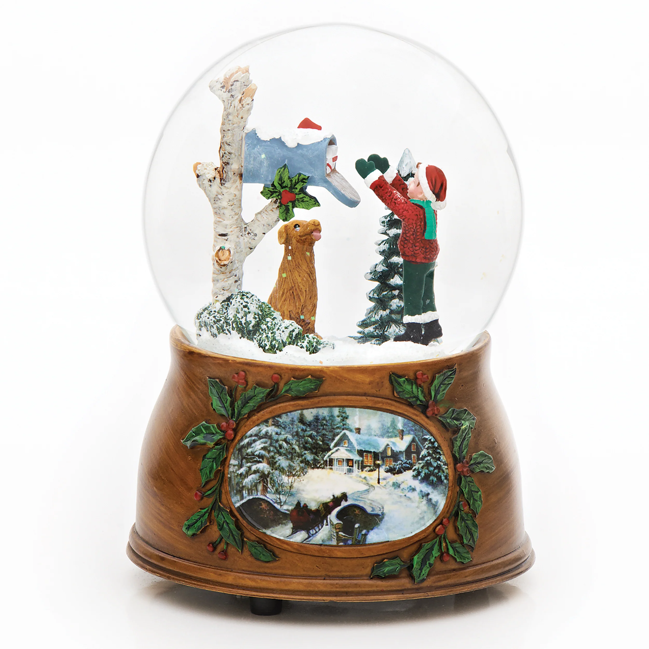 Glitterdome Musical Child & Dog with Mailbox – "Toyland" Tune