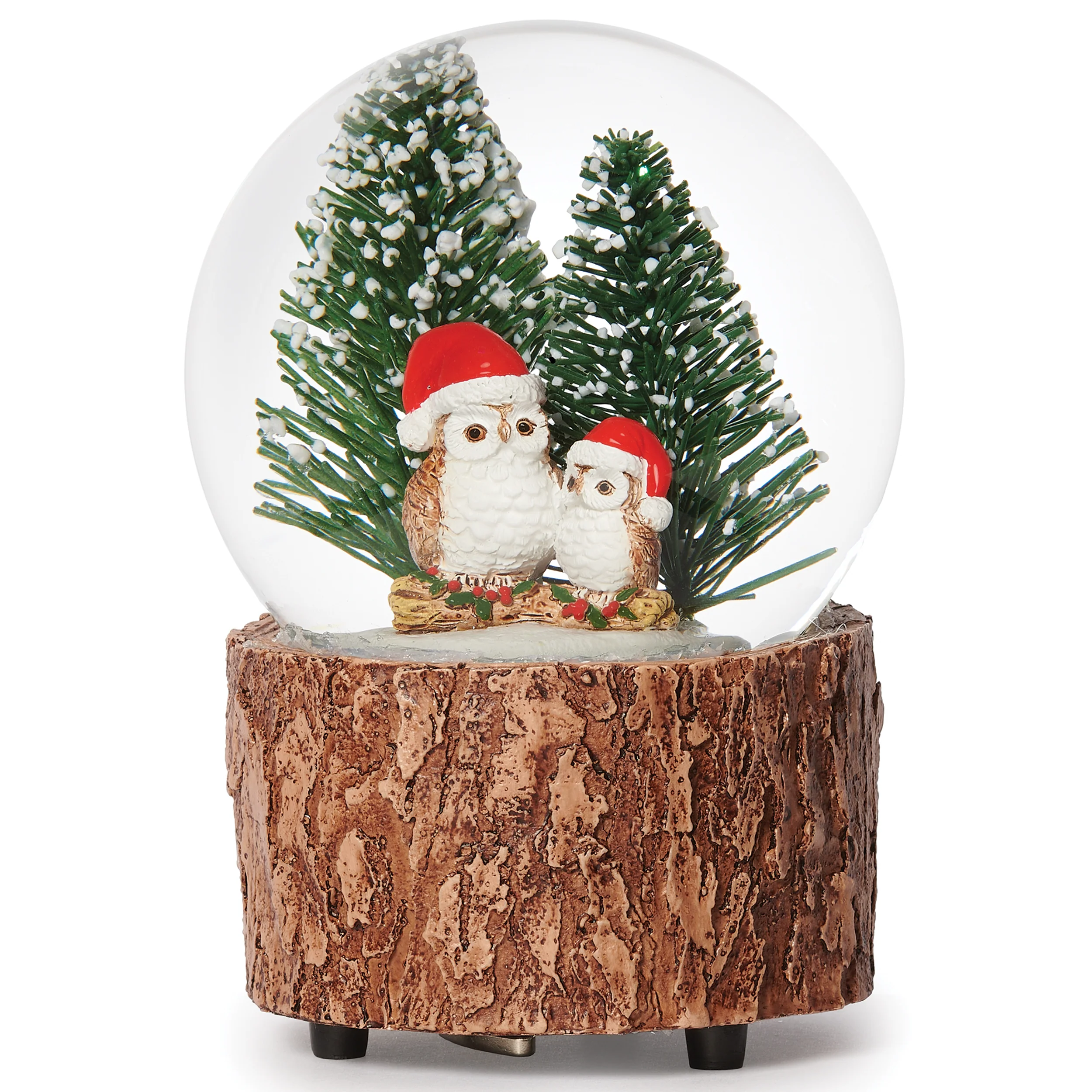 Glitterdome Musical Owls with Santa Hats – "Deck the Halls" Tune