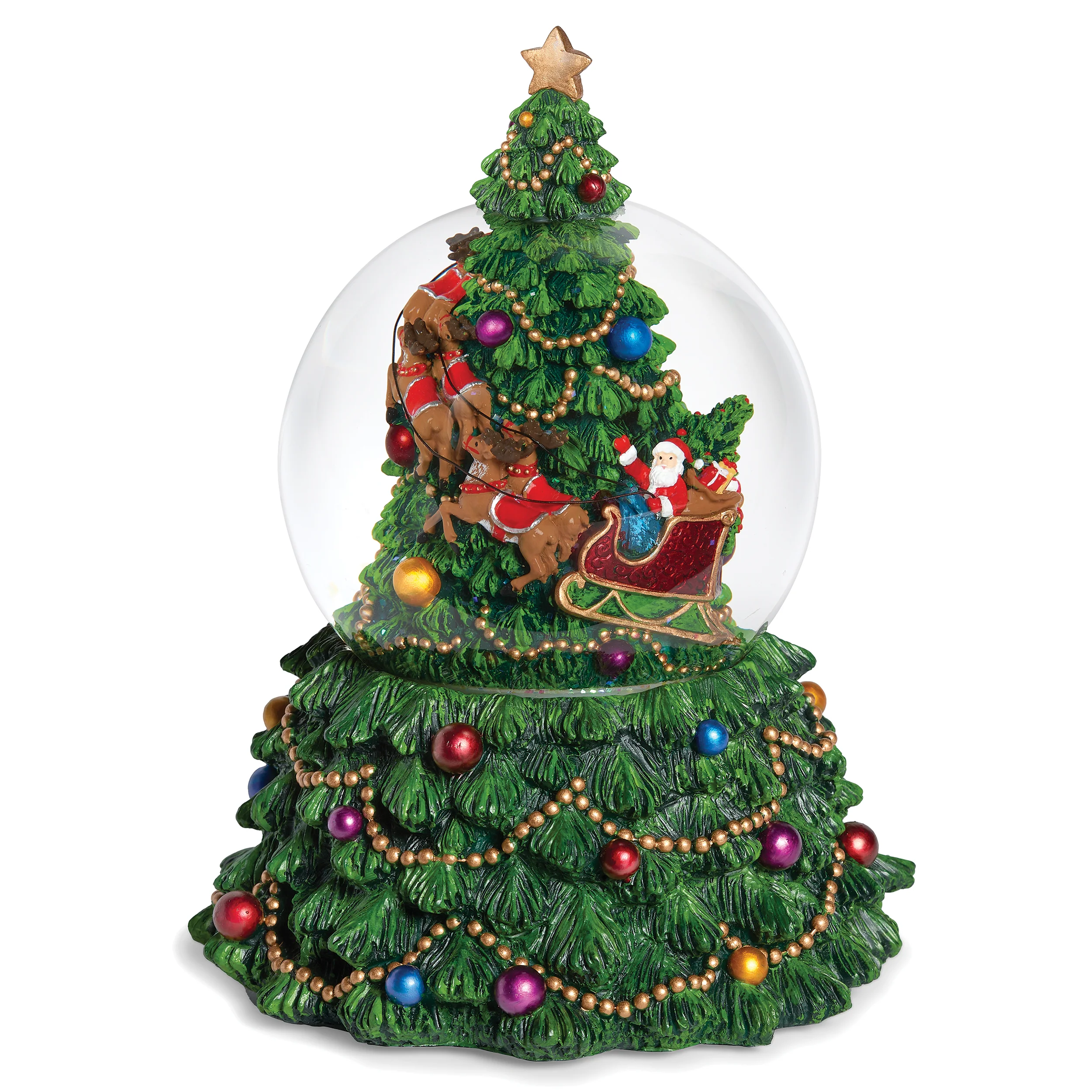 Glitterdome Musical Tree with Santas Sleigh Rotating- "O Christmas Tree" Tune