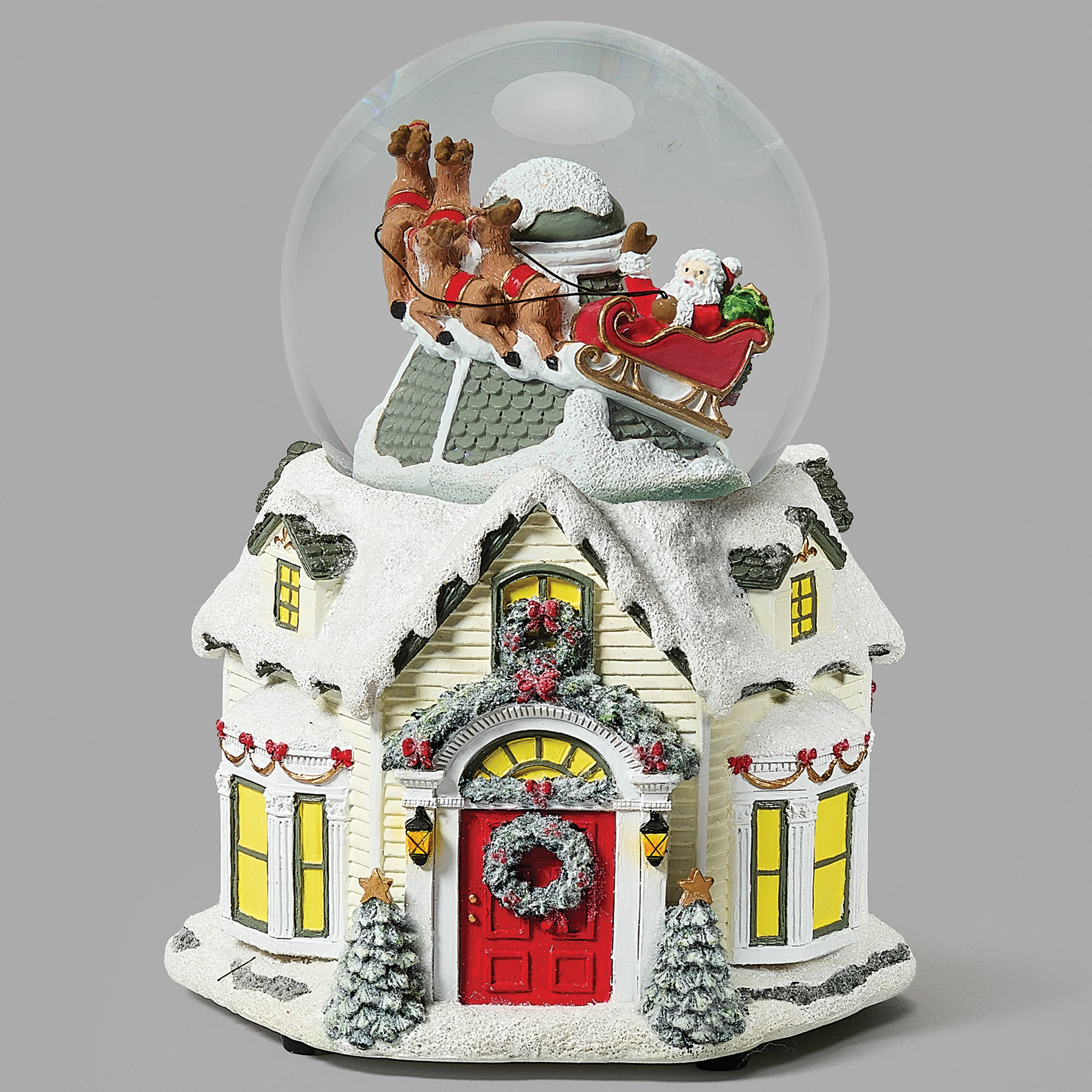 Glitterdome Musical Rotating Santa Over House – "Jingle Bells" Tune