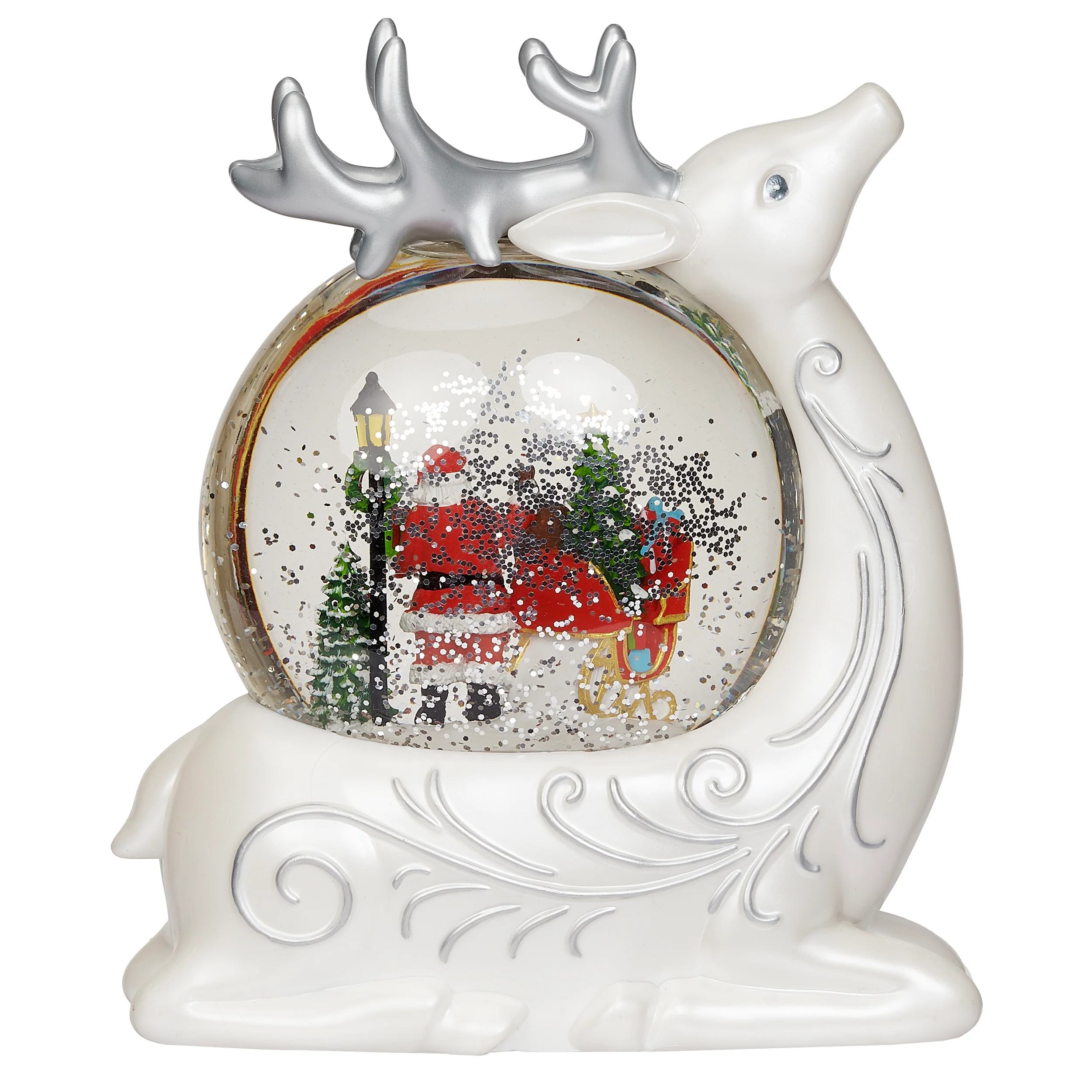 Glitterdome Lighted Swirl Reindeer with Santa & Sleigh Inside - Image 2