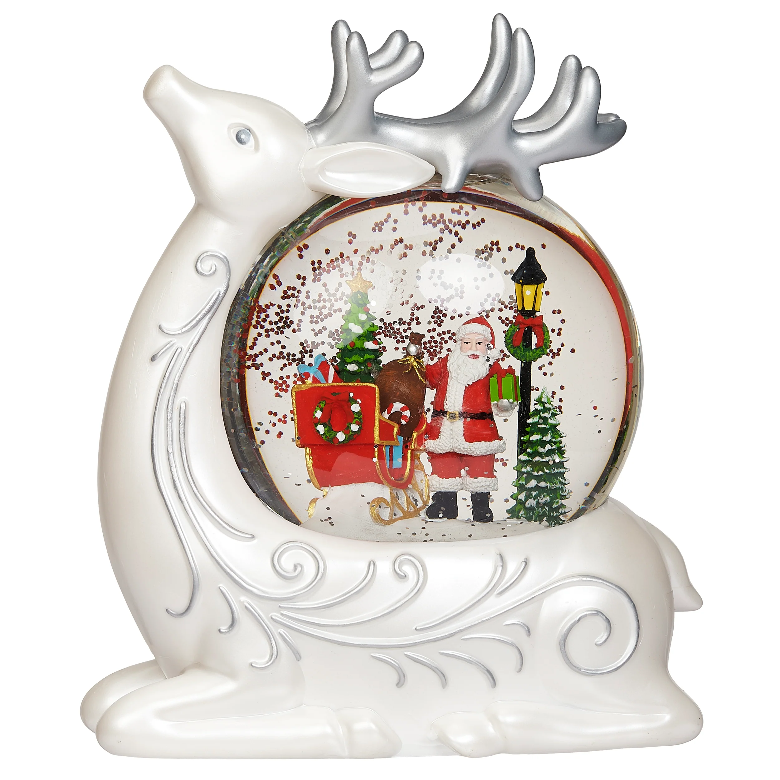 Glitterdome Lighted Swirl Reindeer with Santa & Sleigh Inside - Image 4