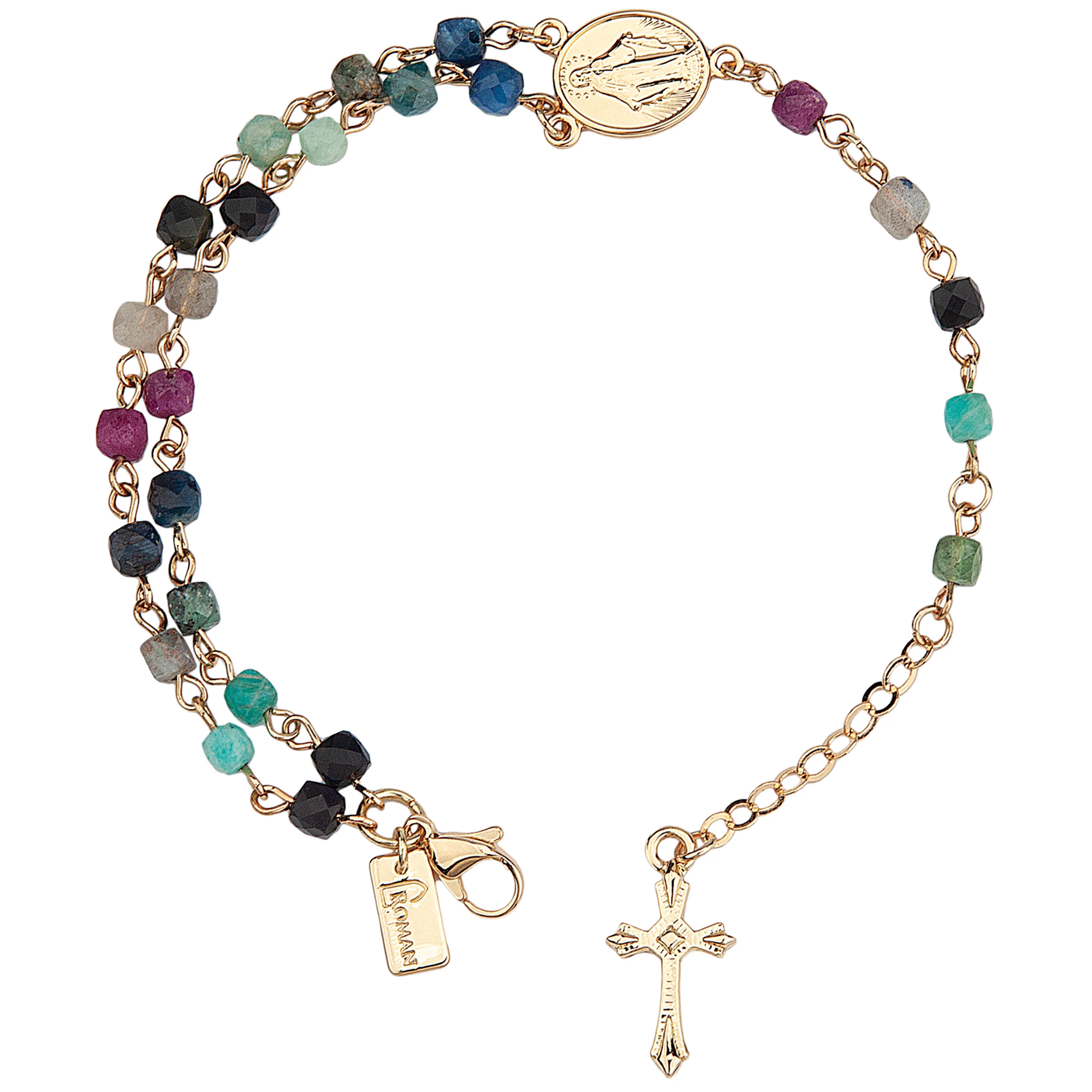 Beaded Gemstone Rosary Bracelet with Cross Charm - Image 3