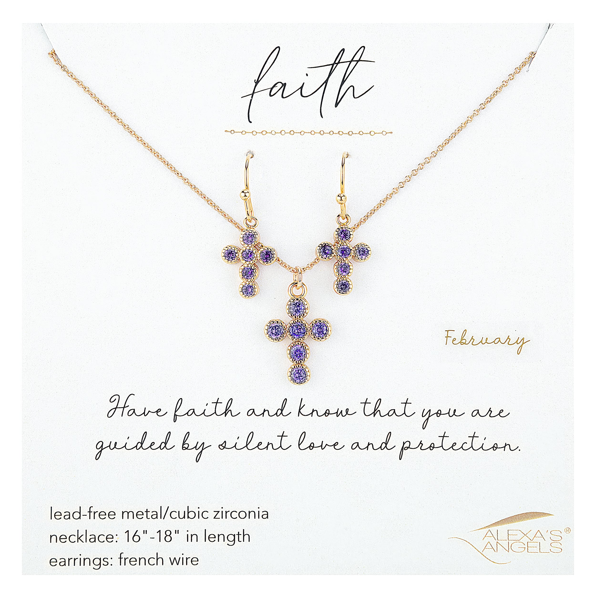Alexa's Angels Birthstone Cross Necklace & Earring Set - Image 3
