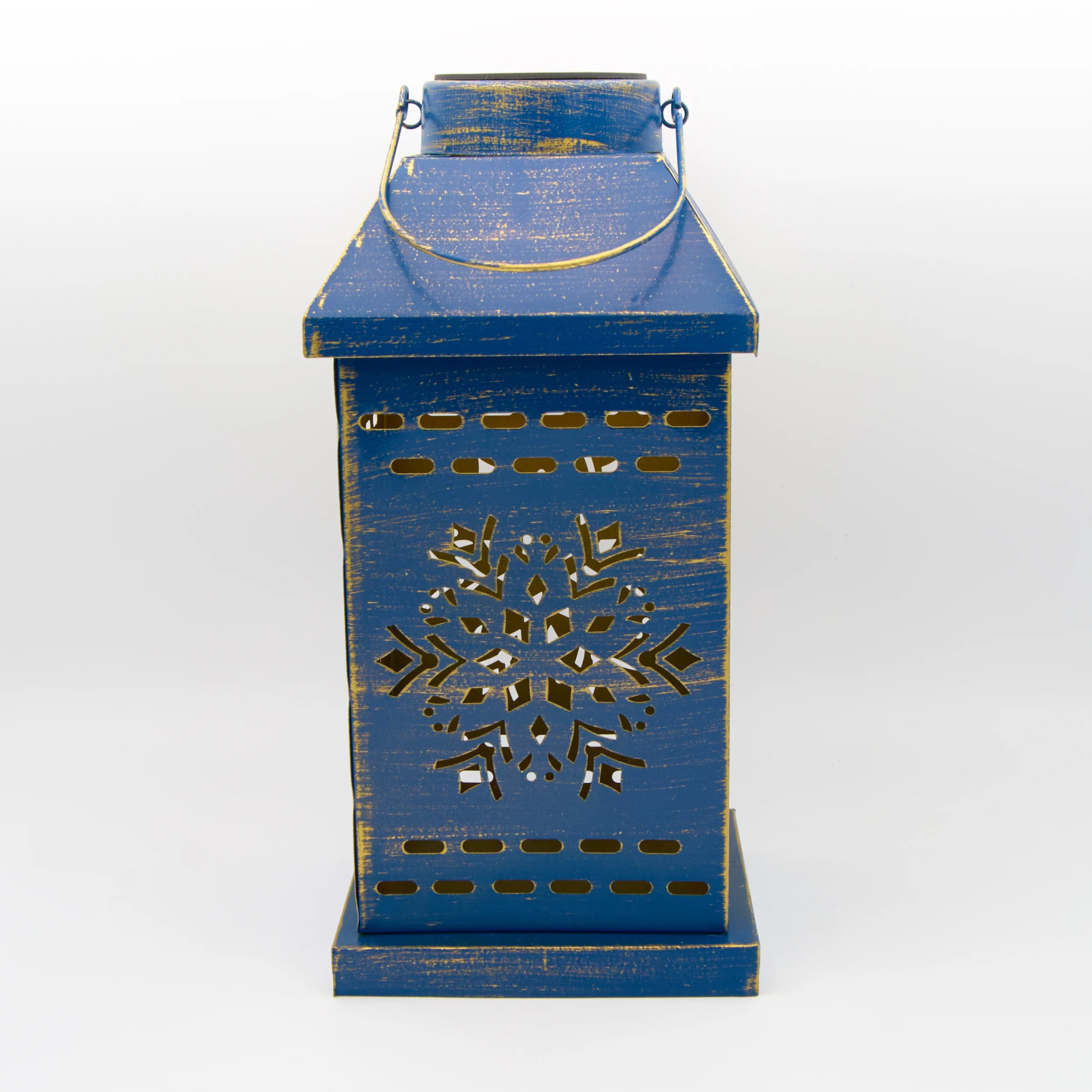 Roman Lights Blue Solar Snowflake Projecting Vintage Lantern - Image 2