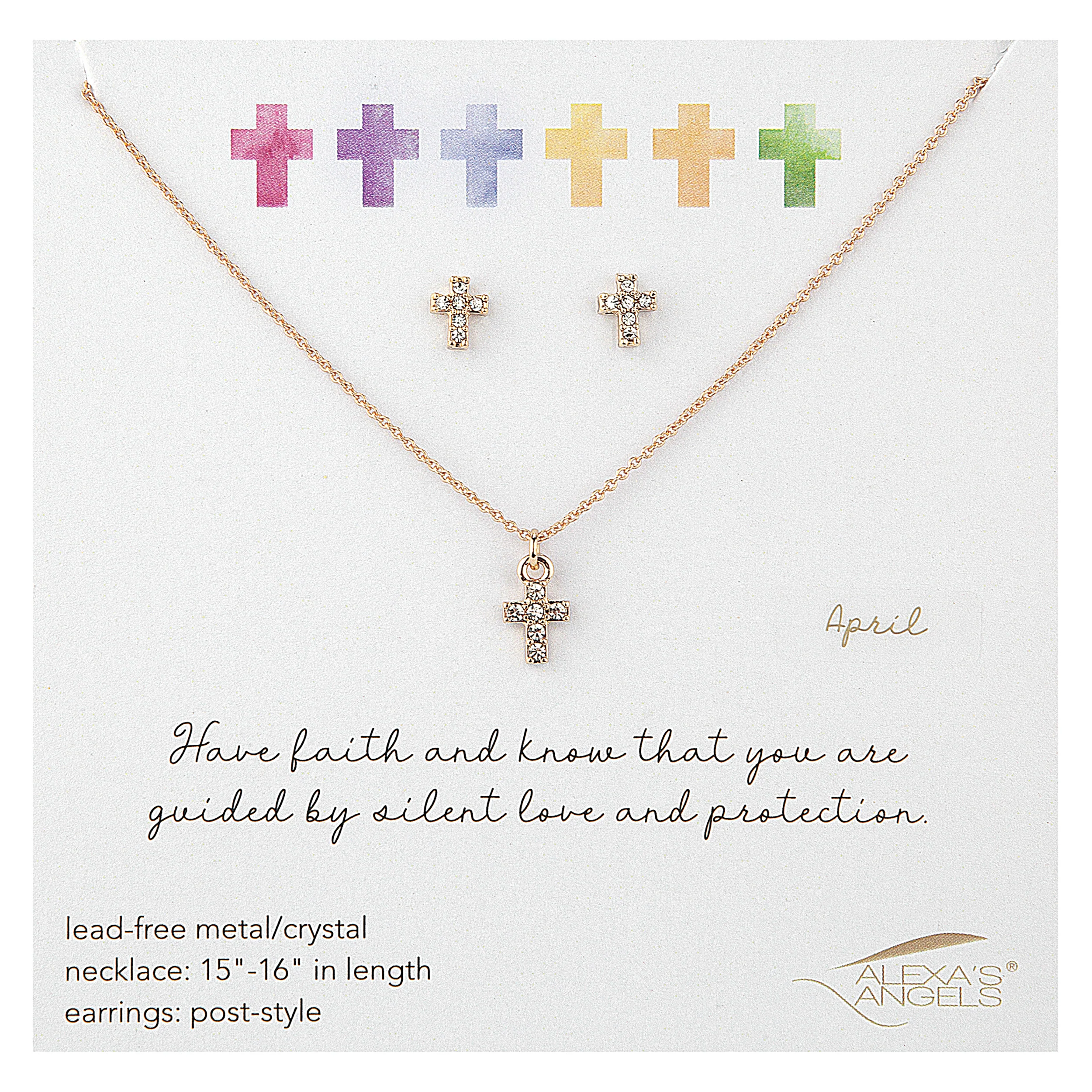 Alexa's Angels Children's Birthstone Cross Necklace & Earring Set - Image 7