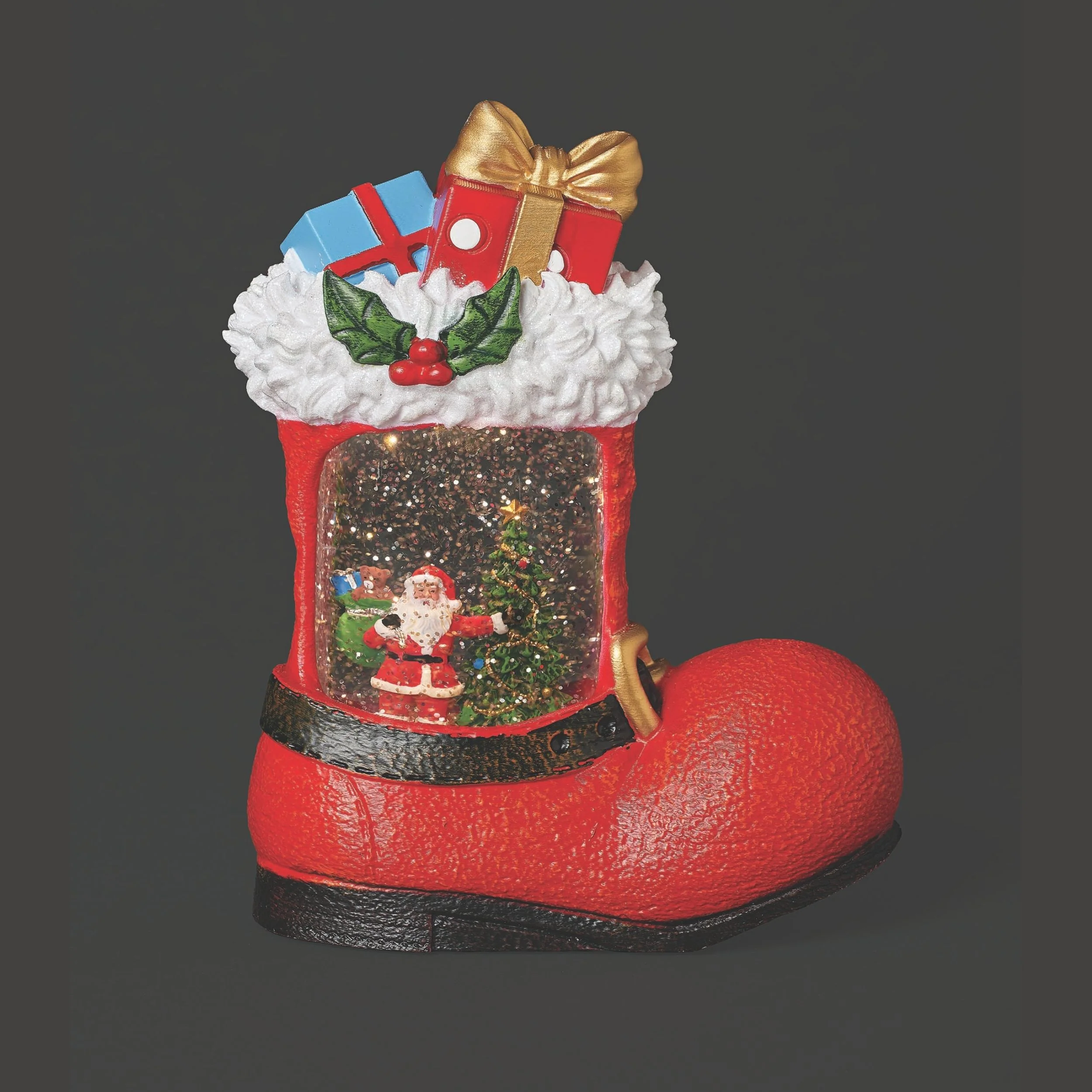 Confetti Lites Lighted Swirl Santa Boot with Santa Scene