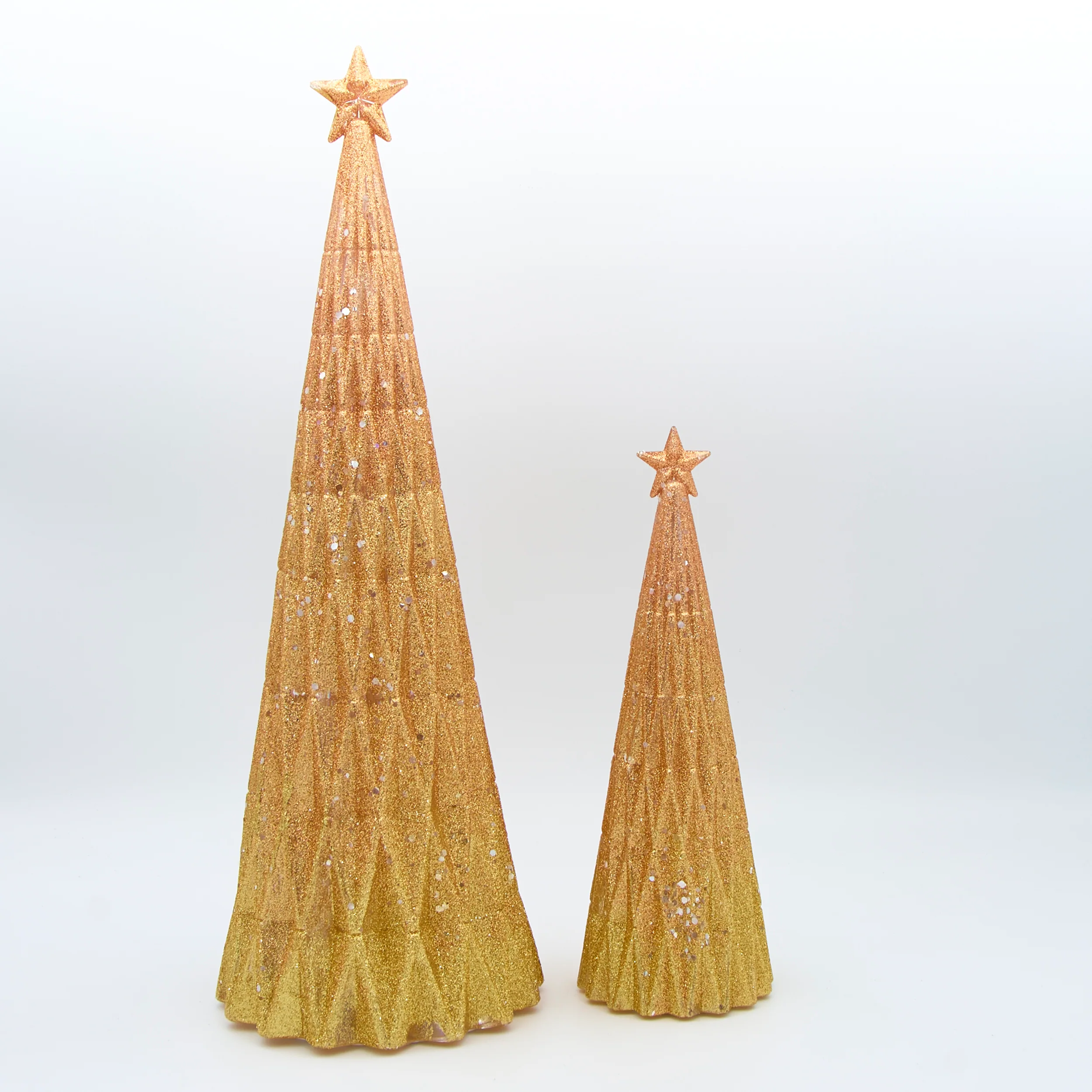 Golden Glow Lighted Star-Topped Trees Set - Image 2