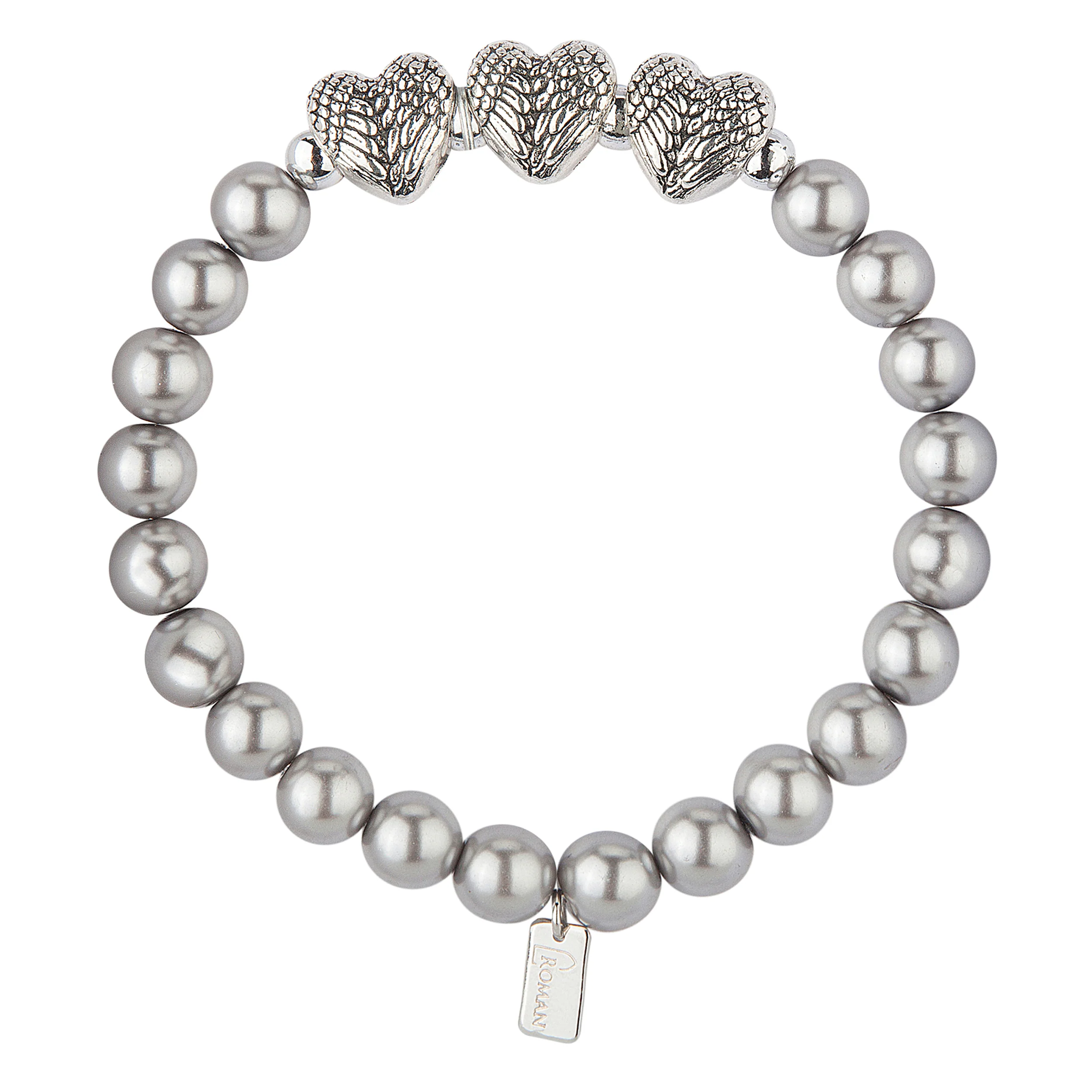 "Mother of" Faux Pearl & Heart Charm Stretch Bracelet - Image 3