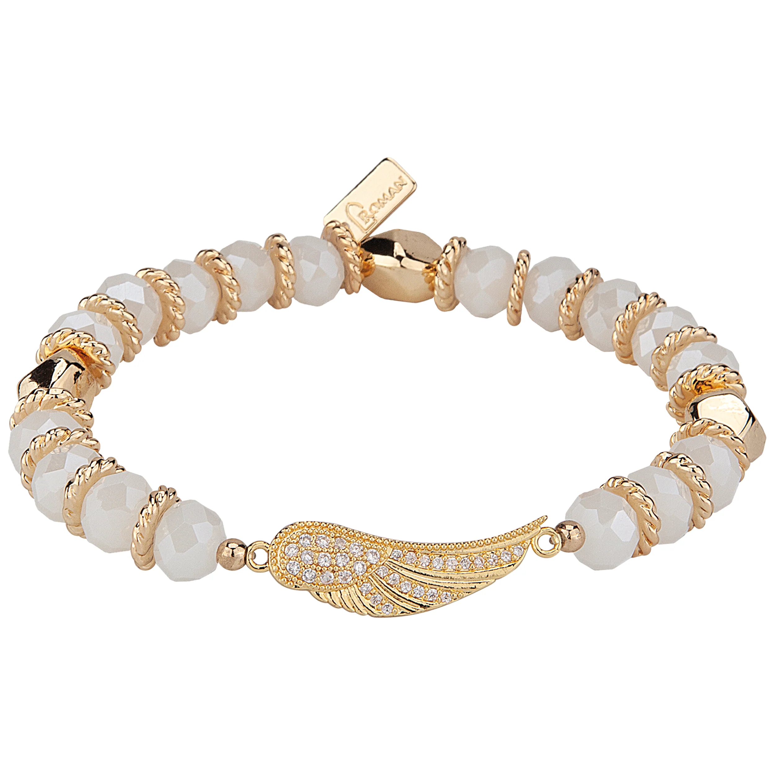 Women's Guardian Angel Crystal Stretch Bead Bracelet with Wing Charm - Image 3
