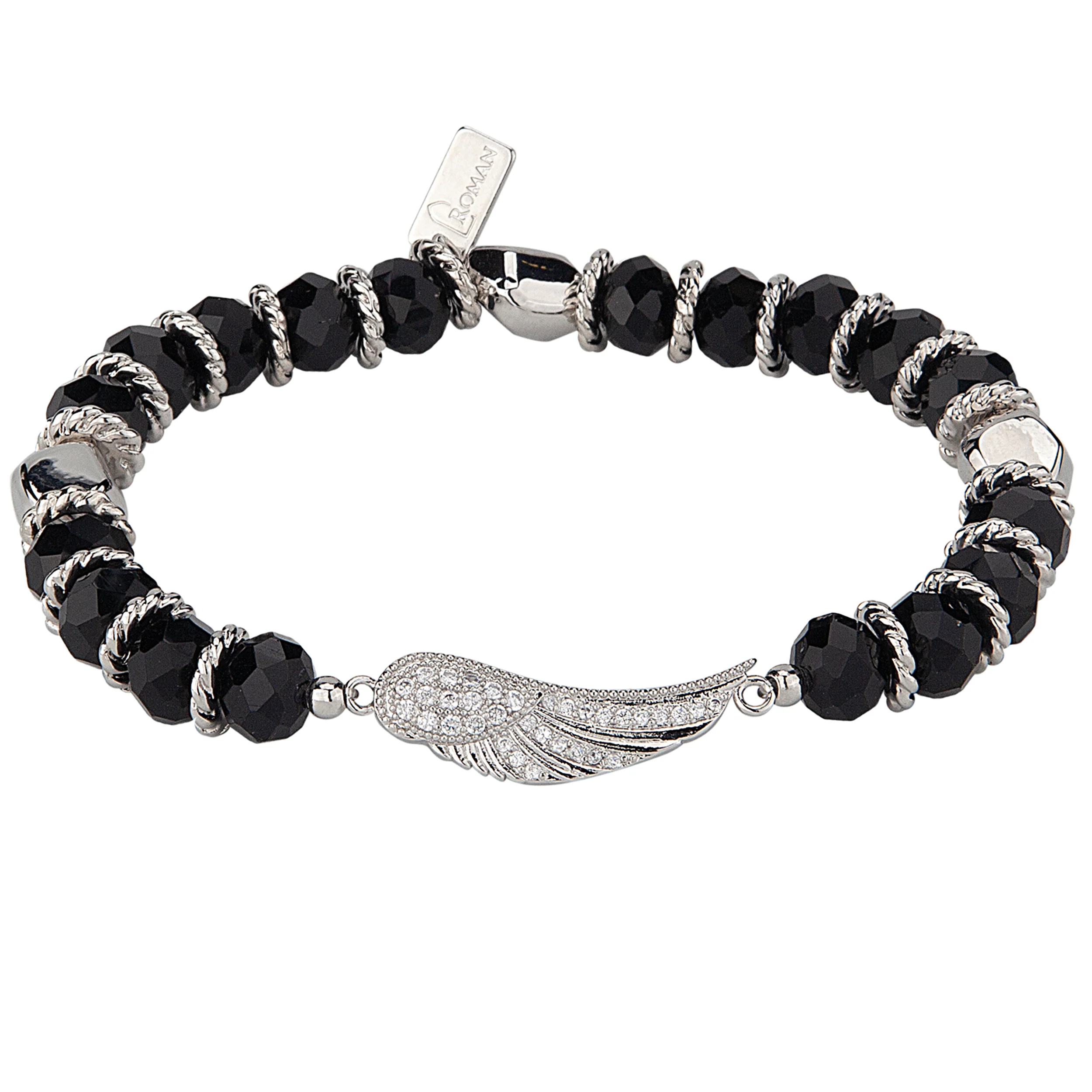 Women's Guardian Angel Crystal Stretch Bead Bracelet with Wing Charm - Image 6