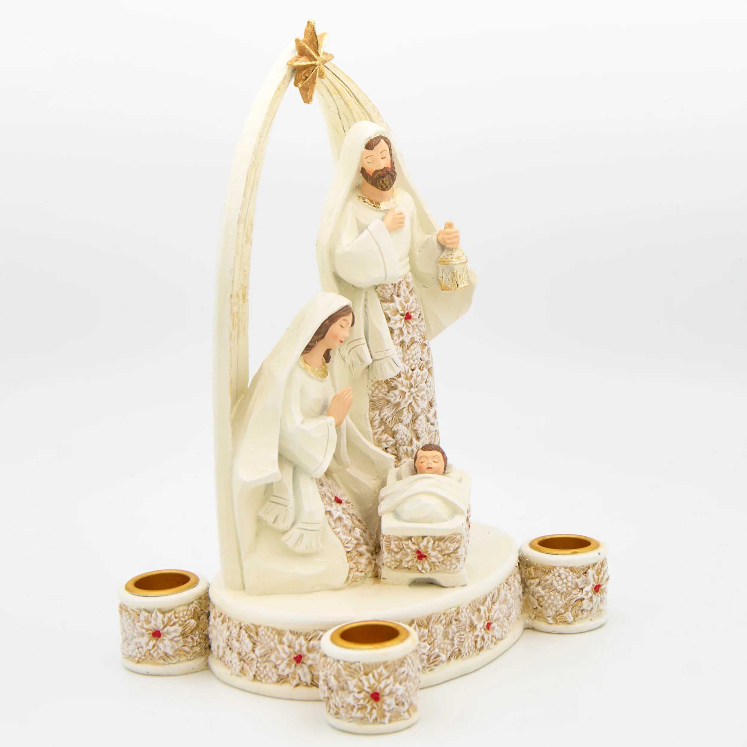 Holy Family with Poinsettia Accents Advent Candle Holder - Image 2