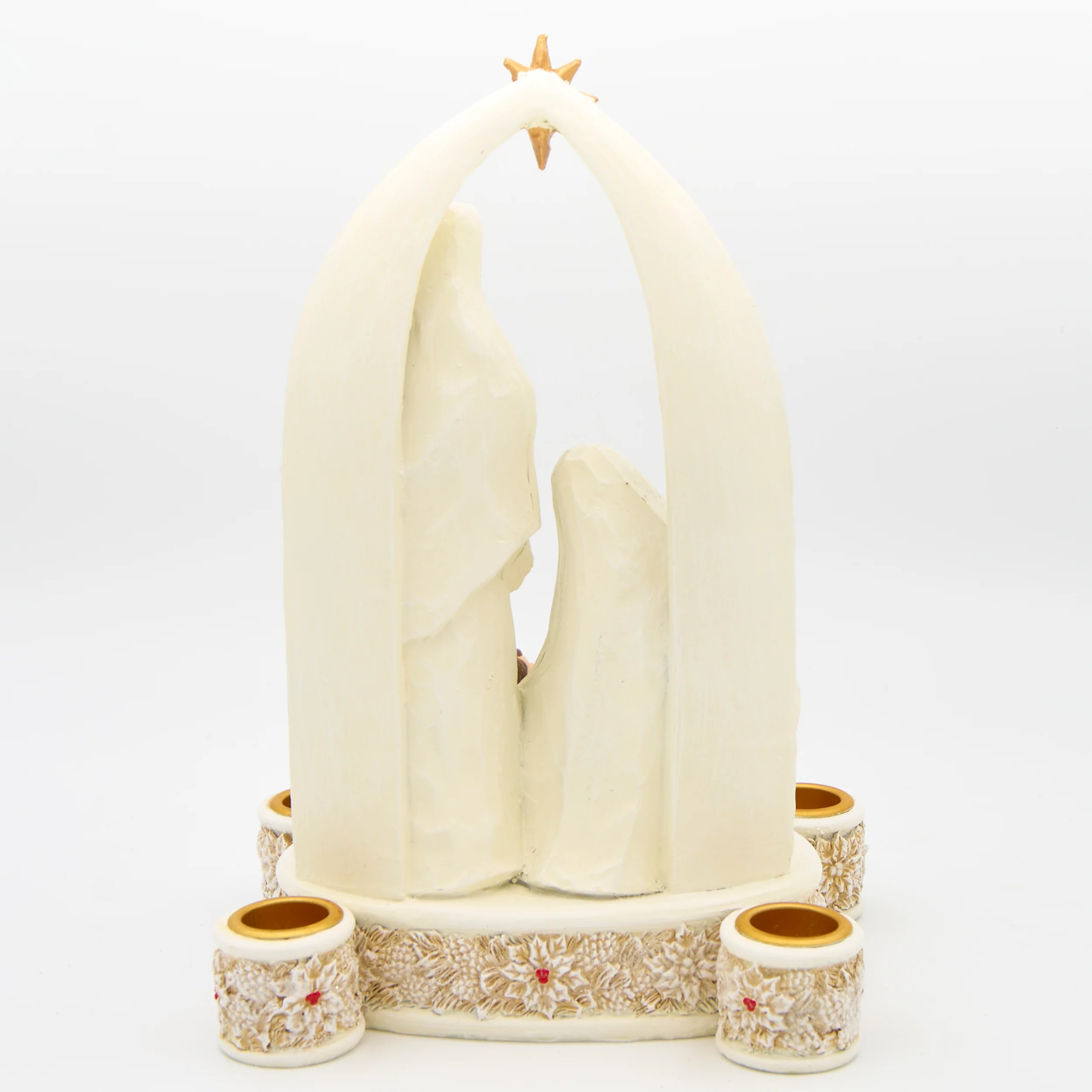 Holy Family with Poinsettia Accents Advent Candle Holder - Image 3