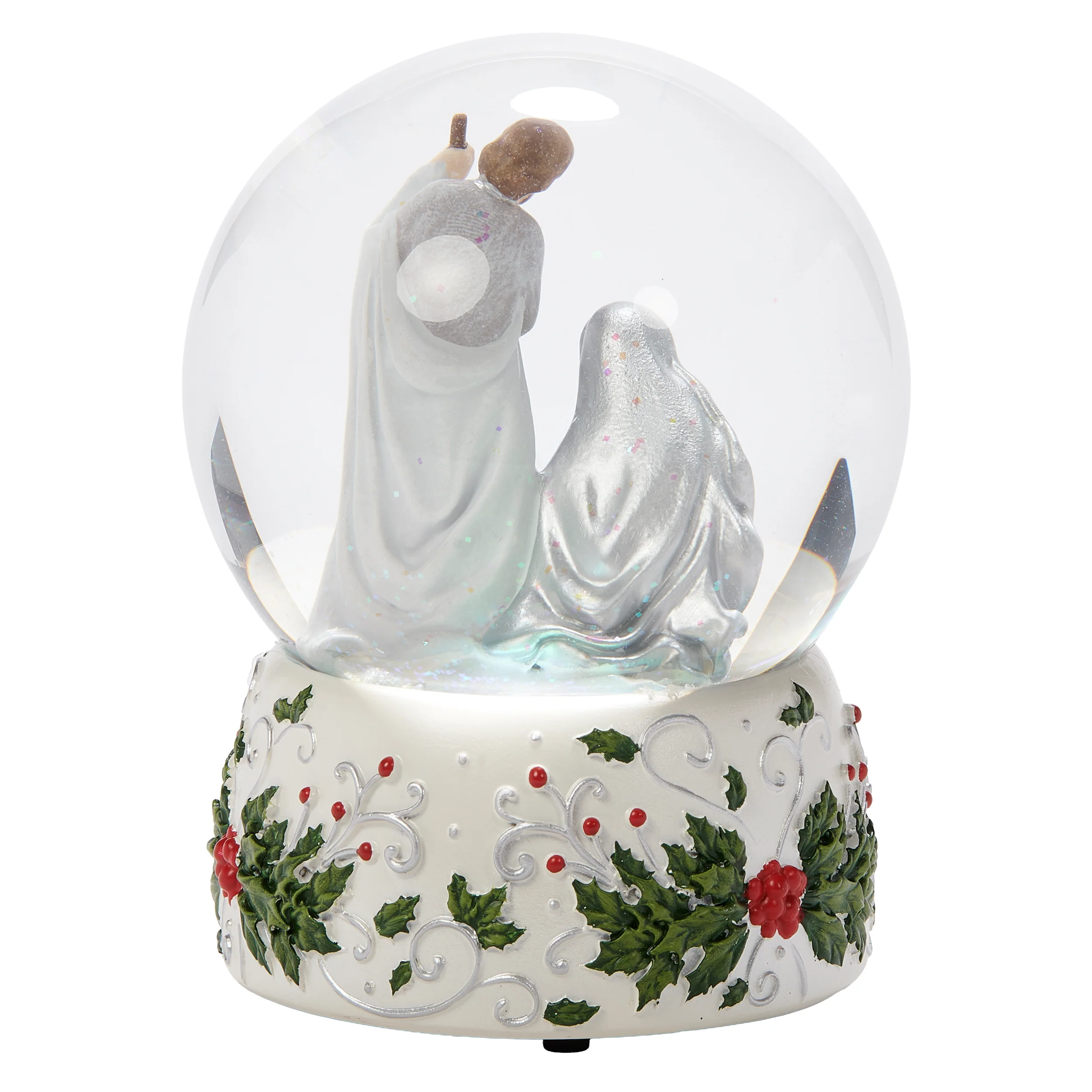 Glitterdome Holy Family with Holly Berry Silver Swirl - "Silent Night" Tune - Image 3