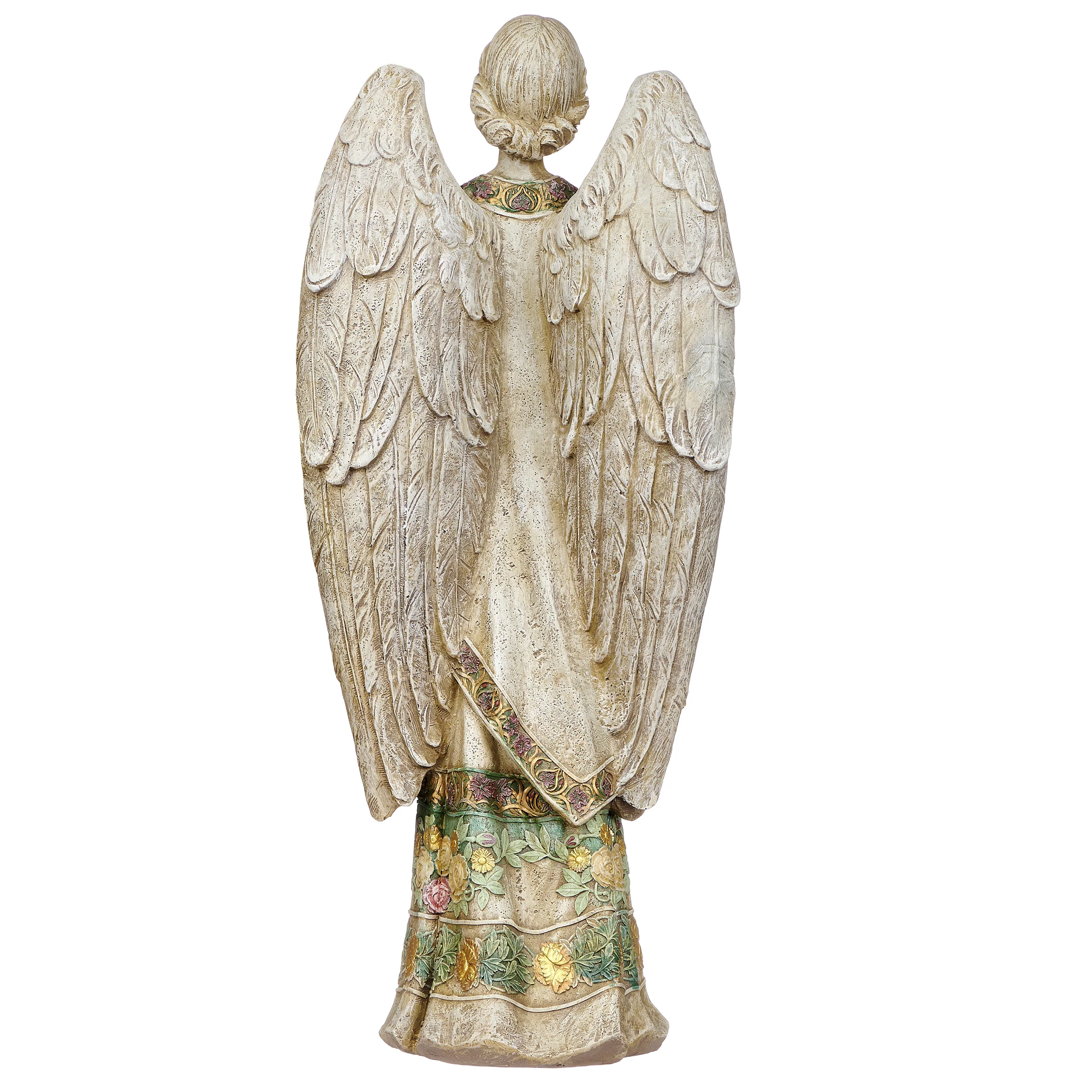 Joseph's Studio Praying Angel in Rose-Patterned Gown Garden Statue - Image 2