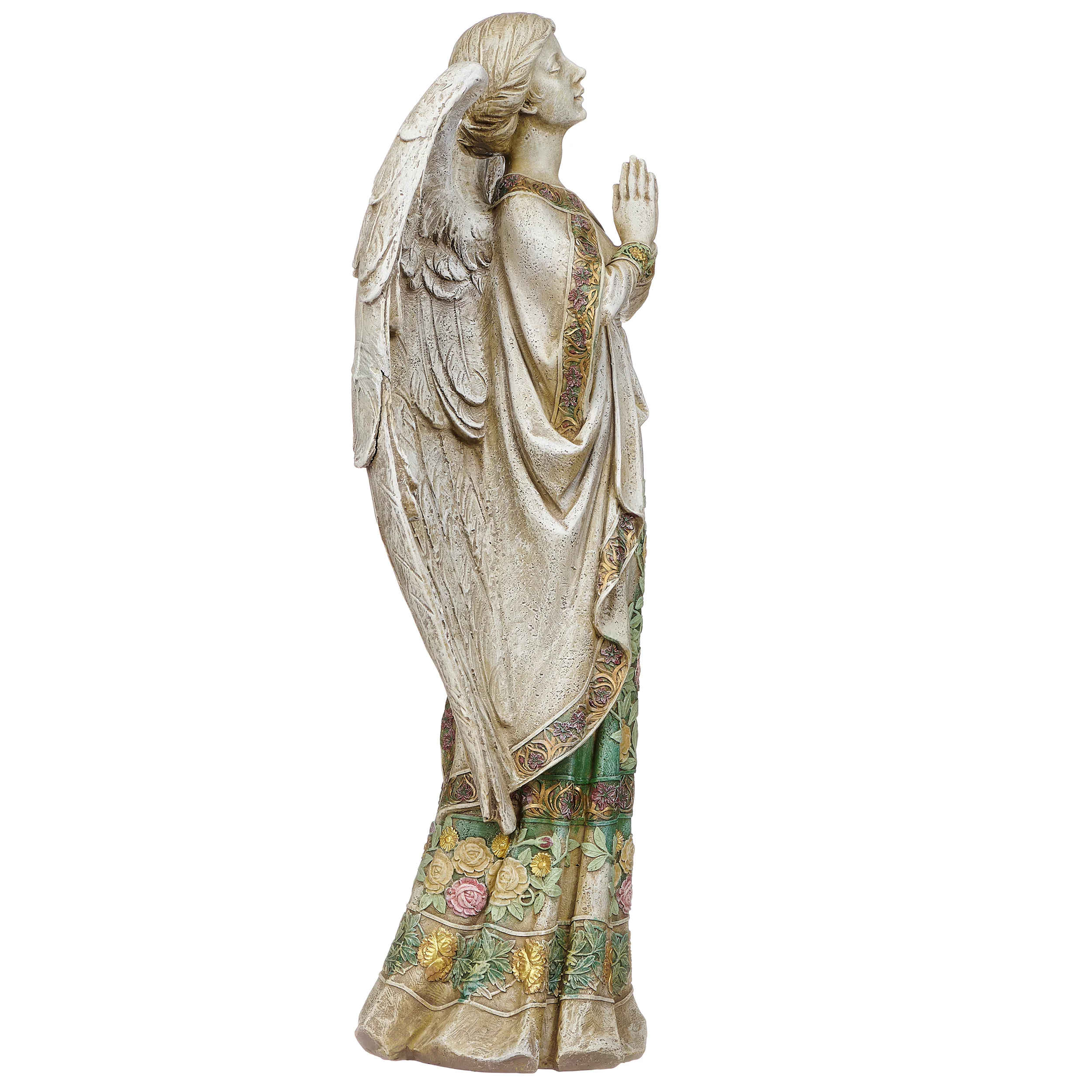 Joseph's Studio Praying Angel in Rose-Patterned Gown Garden Statue - Image 3