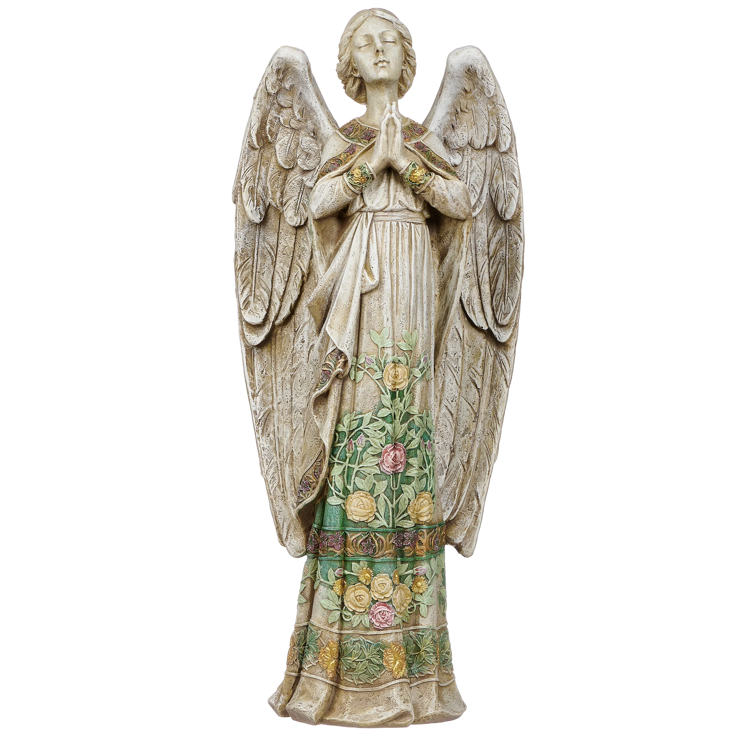 Joseph's Studio Praying Angel in Rose-Patterned Gown Garden Statue - Image 5