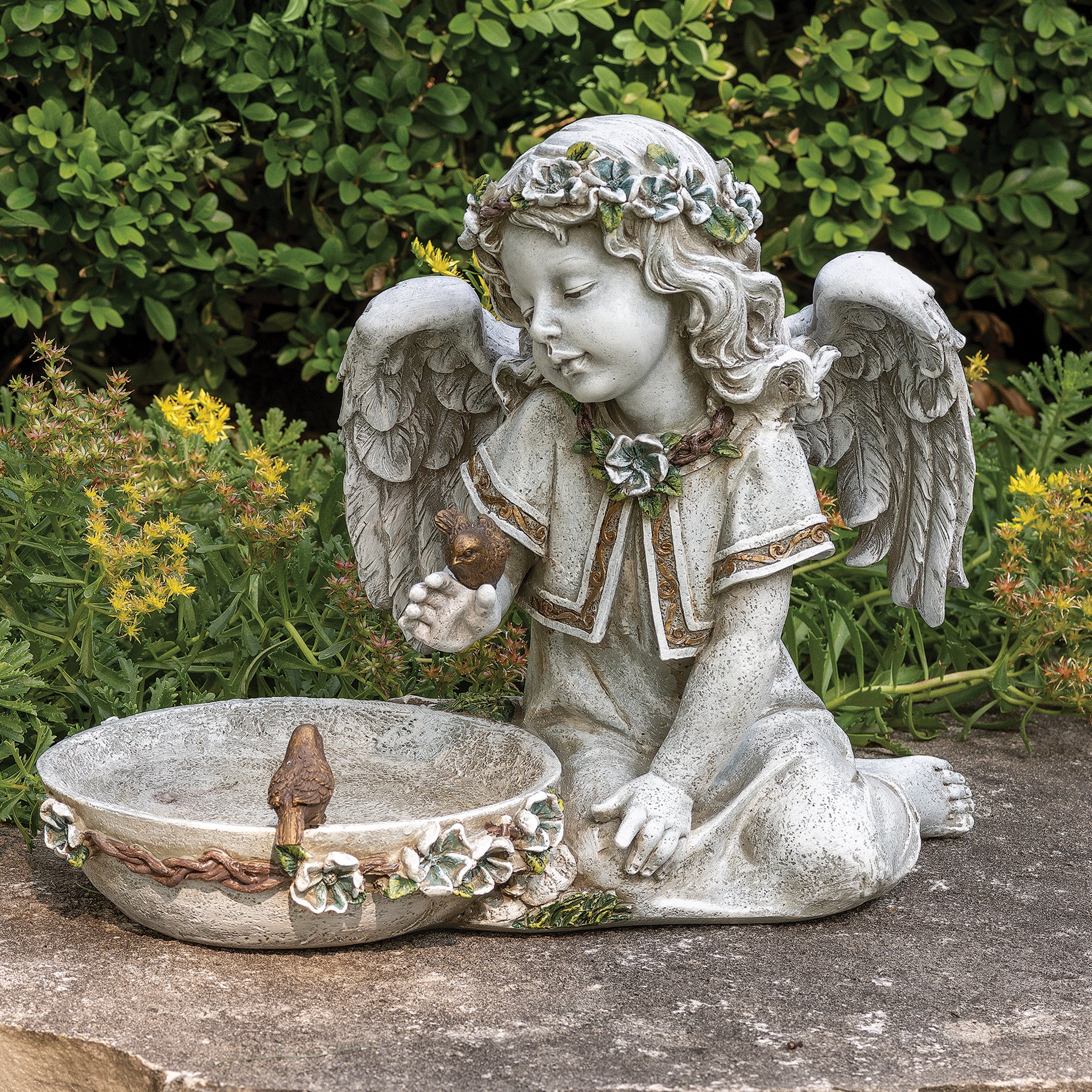 Joseph's Studio Solar Angel Bird Bath Garden Statue