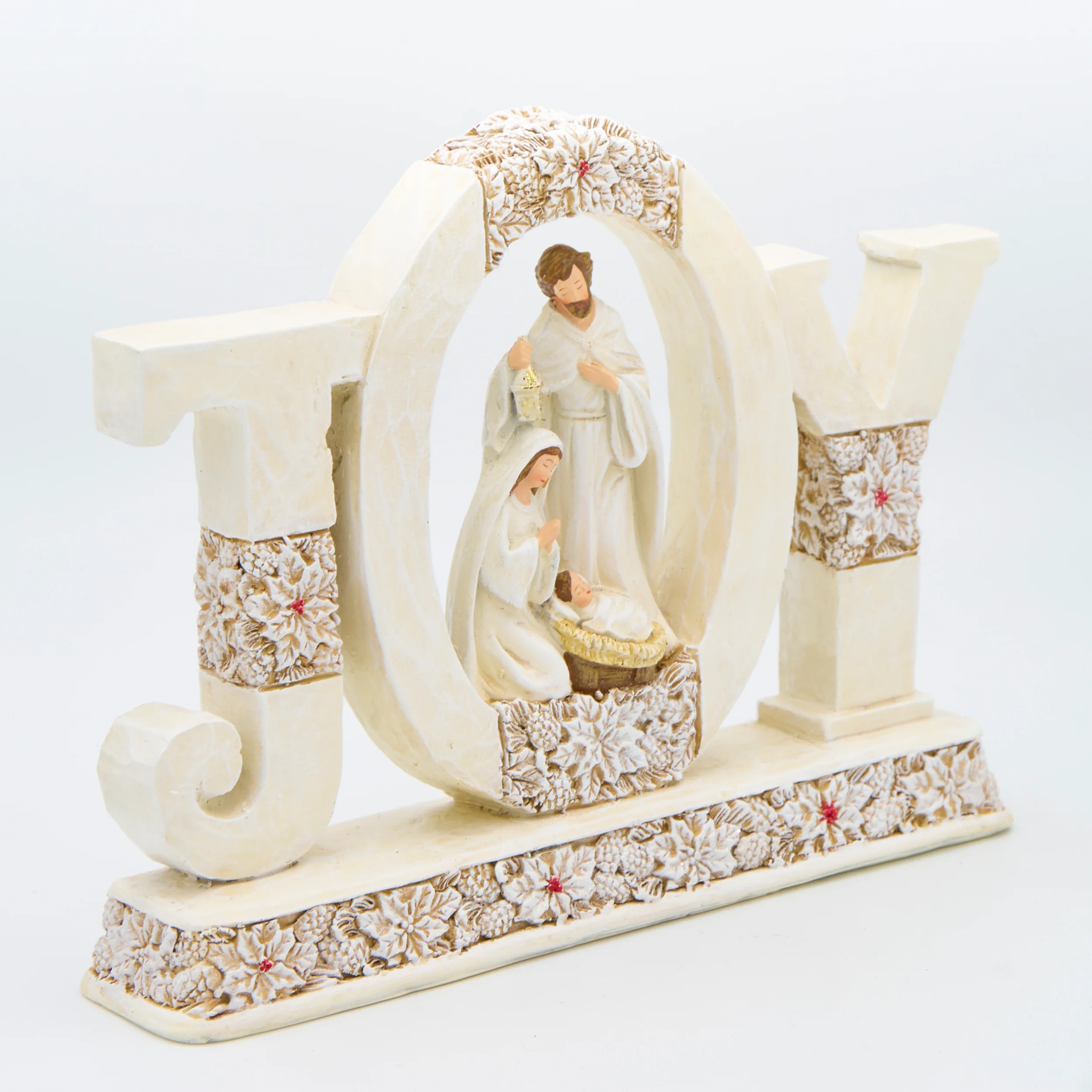 JOY Holy Family Figure with Poinsettia Pattern - Image 2