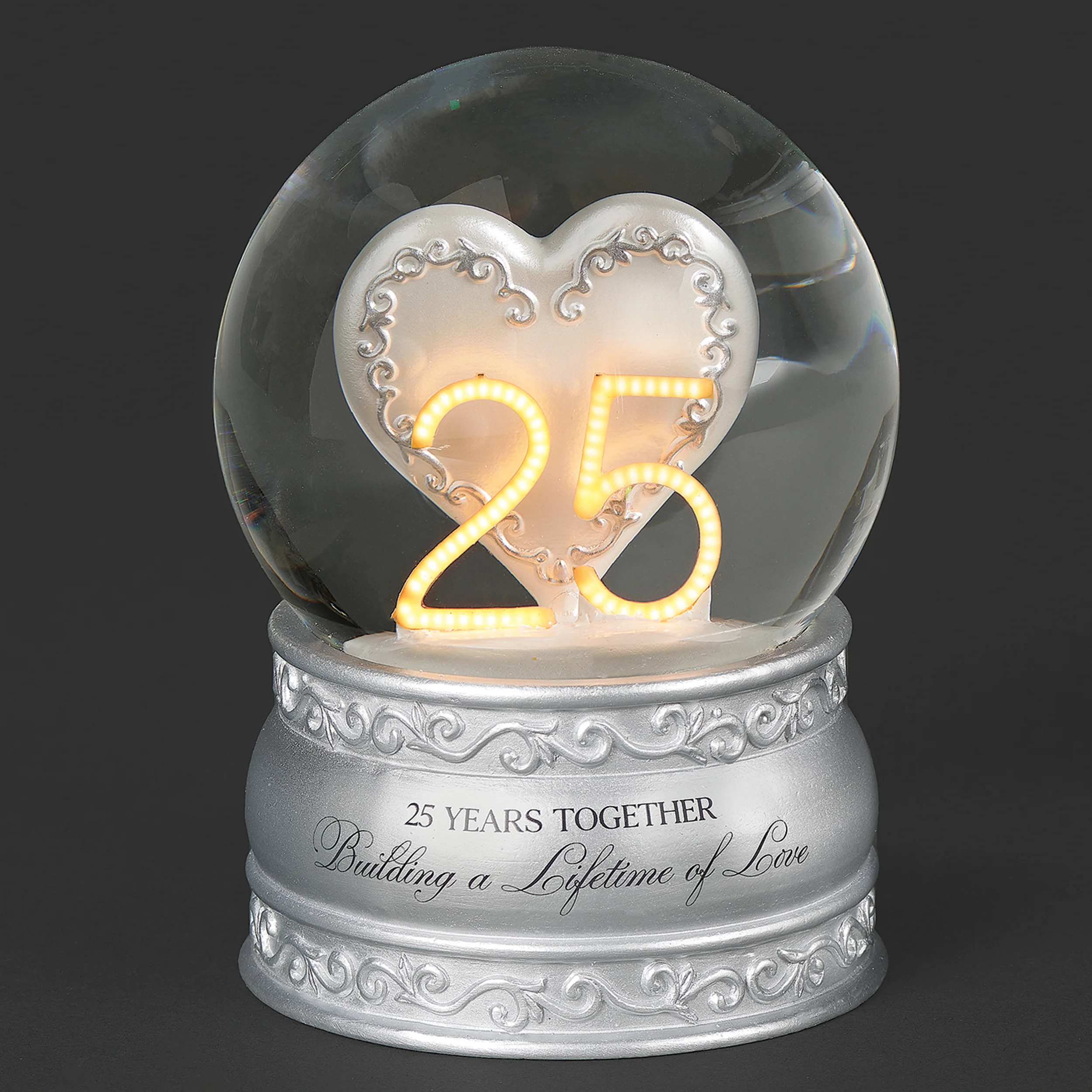Glitterdome 25th Anniversary Lighted Silver Heart