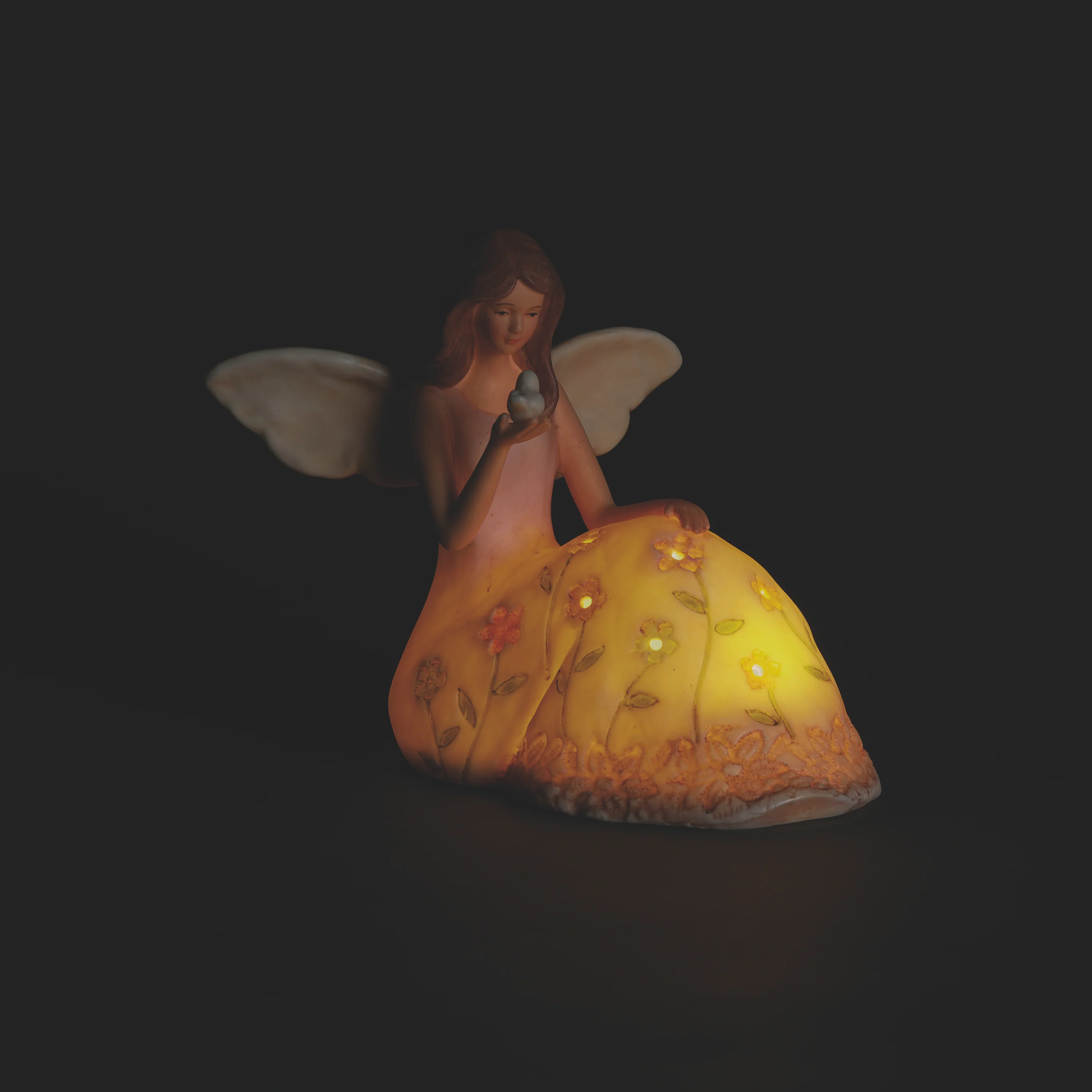 LED Seated Angel with Bird Figure - Image 2