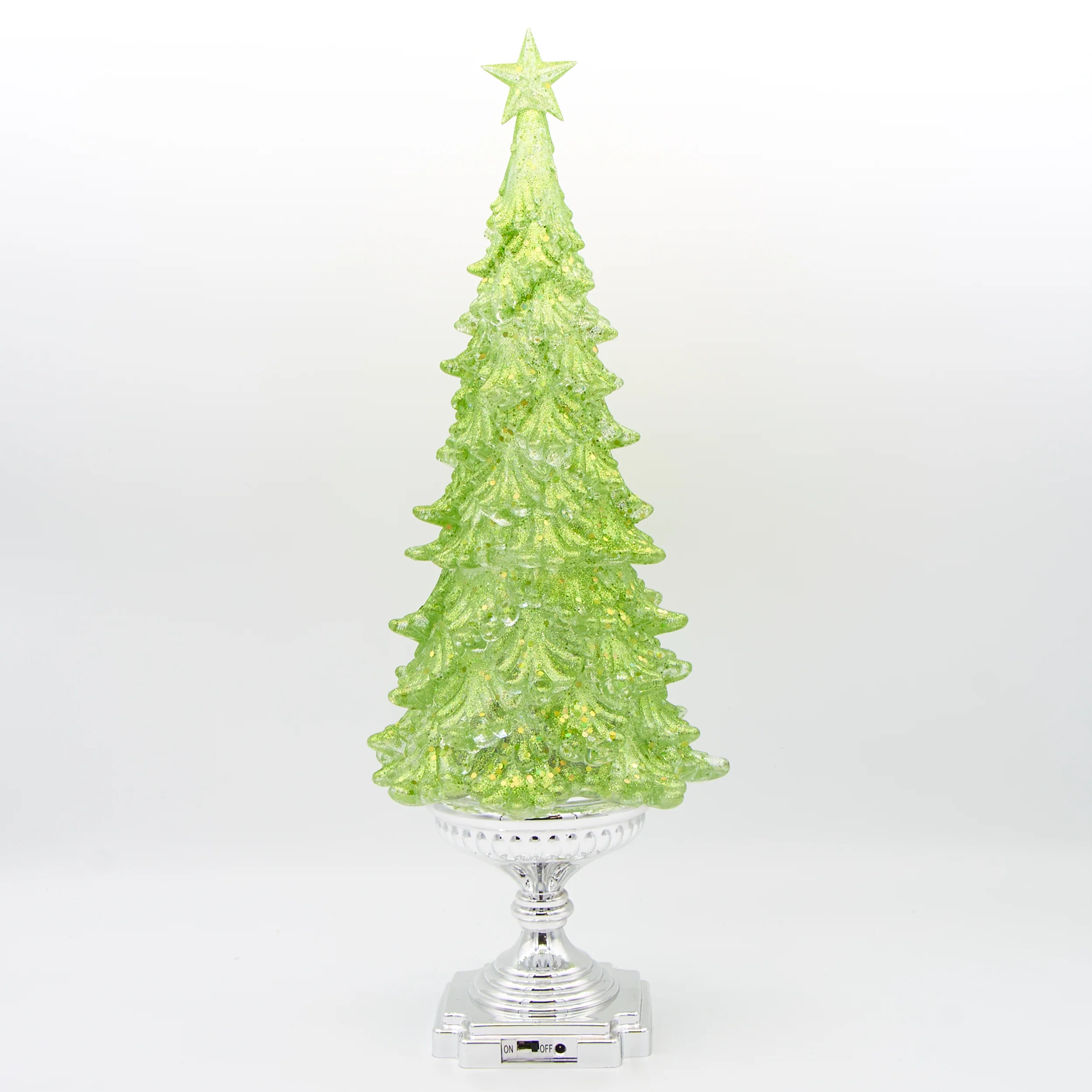 Lighted Green Glitter Tree with Silver Base - Image 2