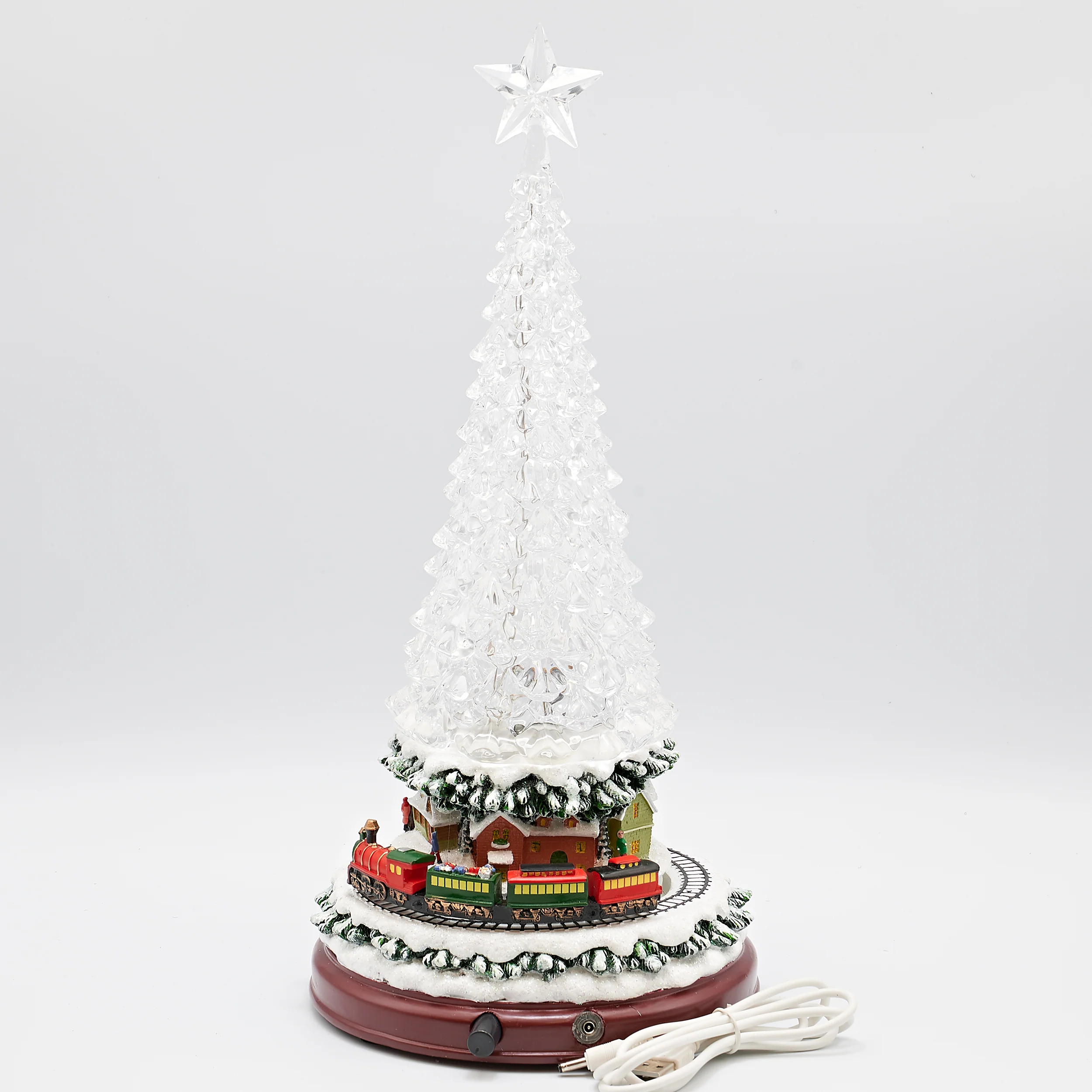 Amusements Glowing Crystal Christmas Tree with Musical Train Village Scene - Image 3
