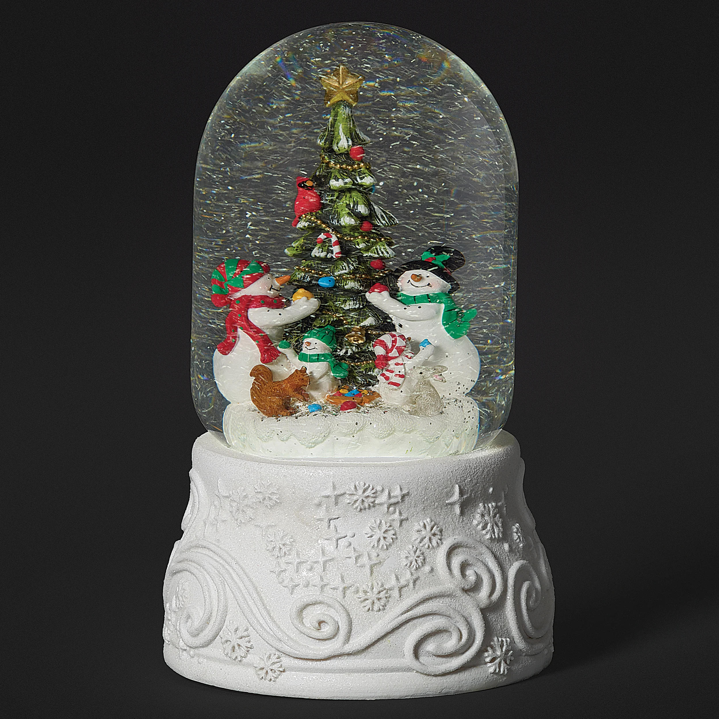 Glitterdome Lighted Musical Swirl Snowmen Decorating Tree - "Deck the Halls" Tune