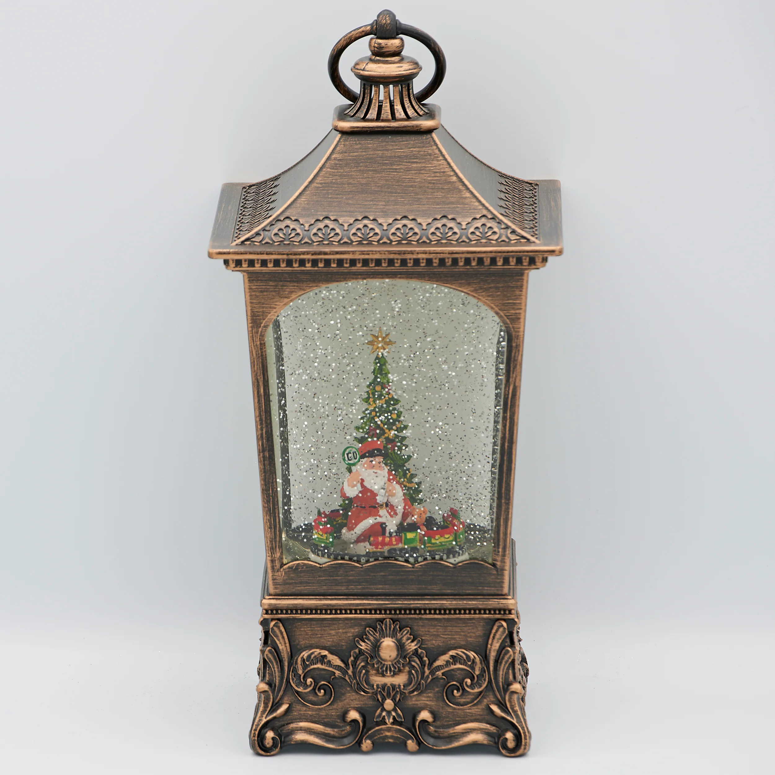 Confetti Lites Lighted Musical Swirl Vintage Lantern with Santa & Rotating Train - Image 2