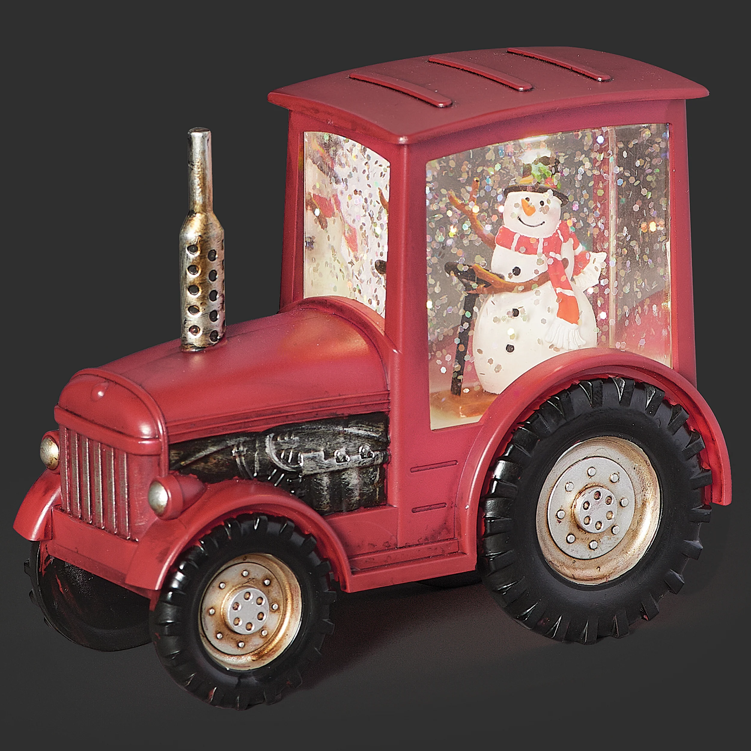 Lighted Snowman Driving Red Tractor - Shimmering Merry Lites