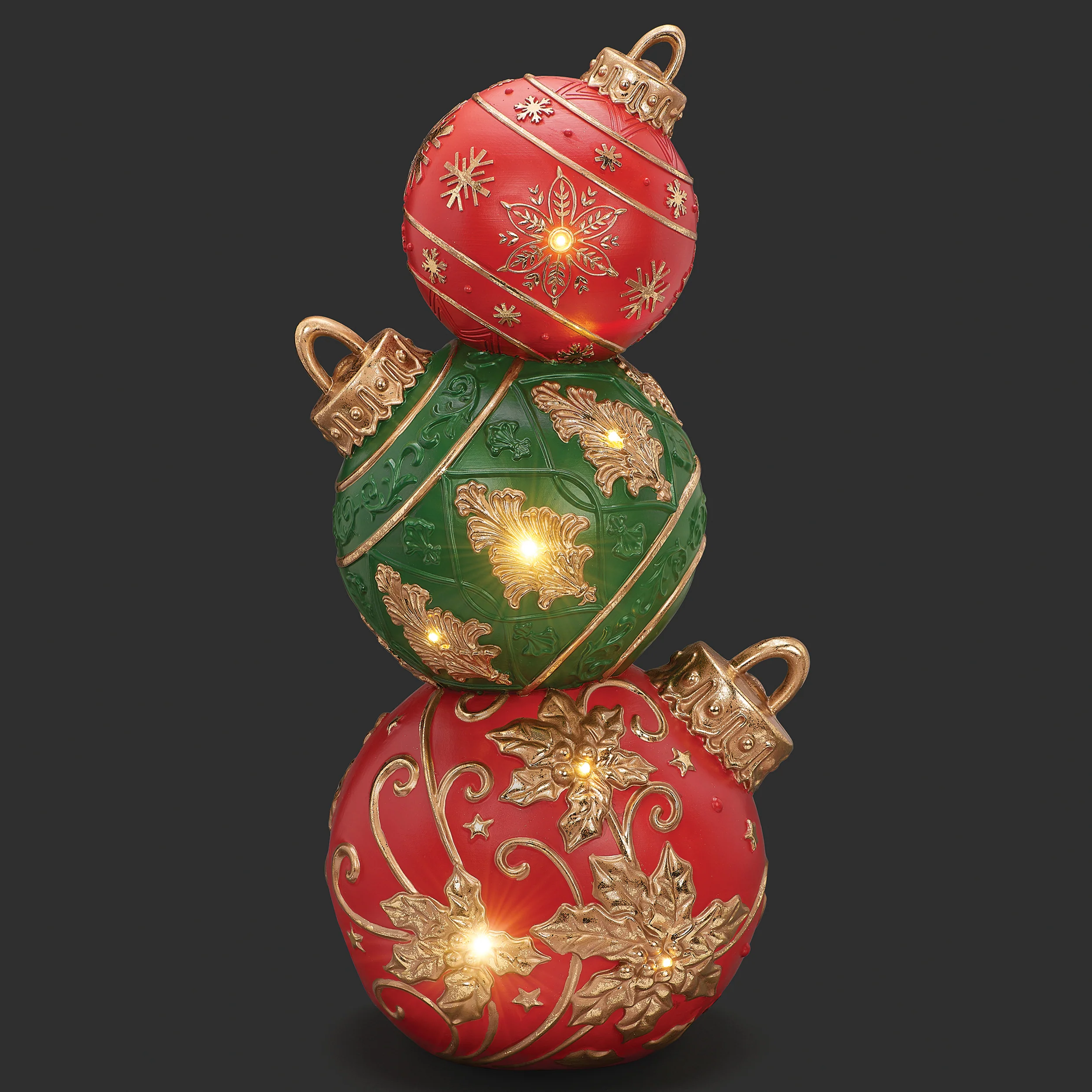 Lighted Stacked Red, Green, & Gold Ornament figure