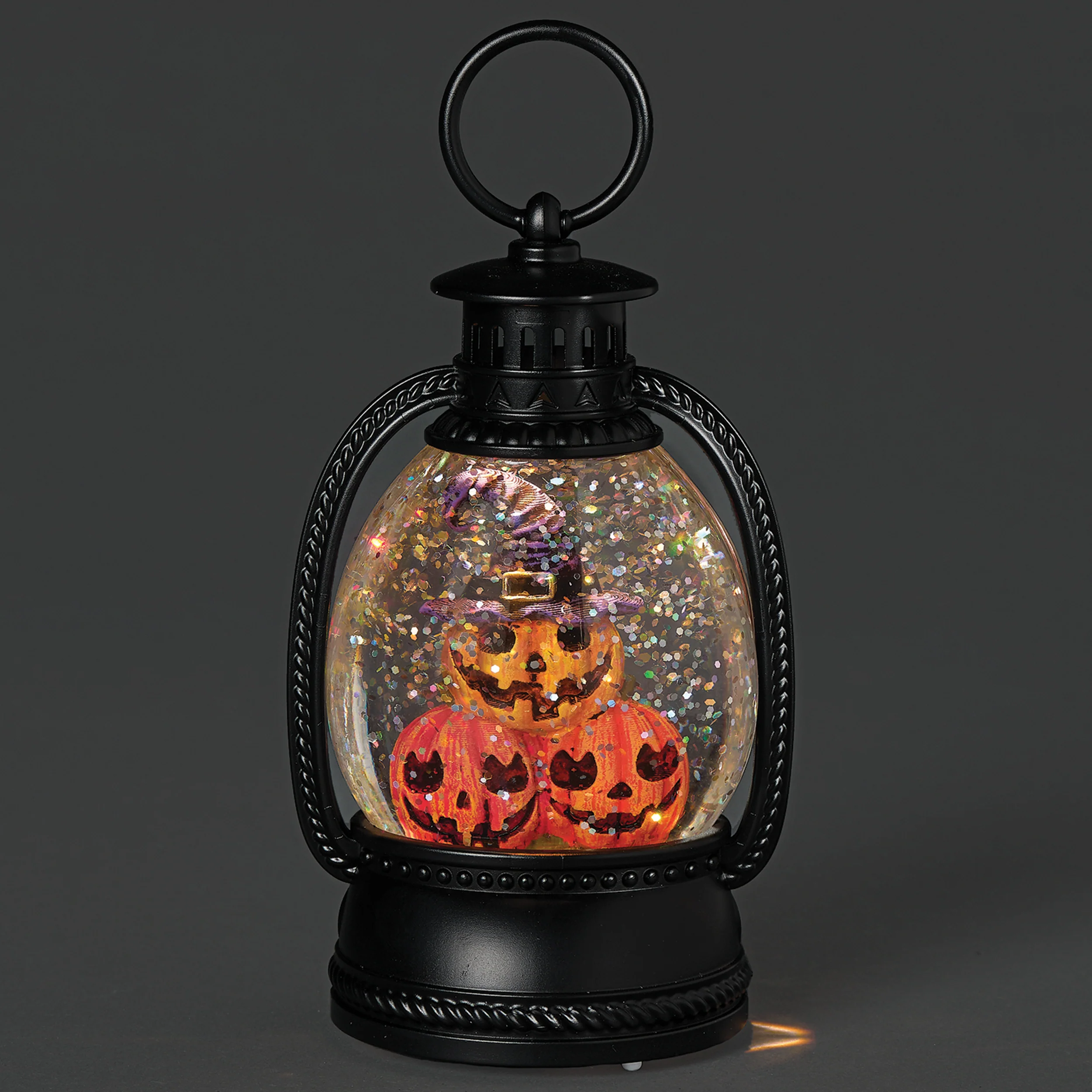 Glitterdome Lighted Stacked Pumpkin Black Lantern – Shimmering Merry Lites