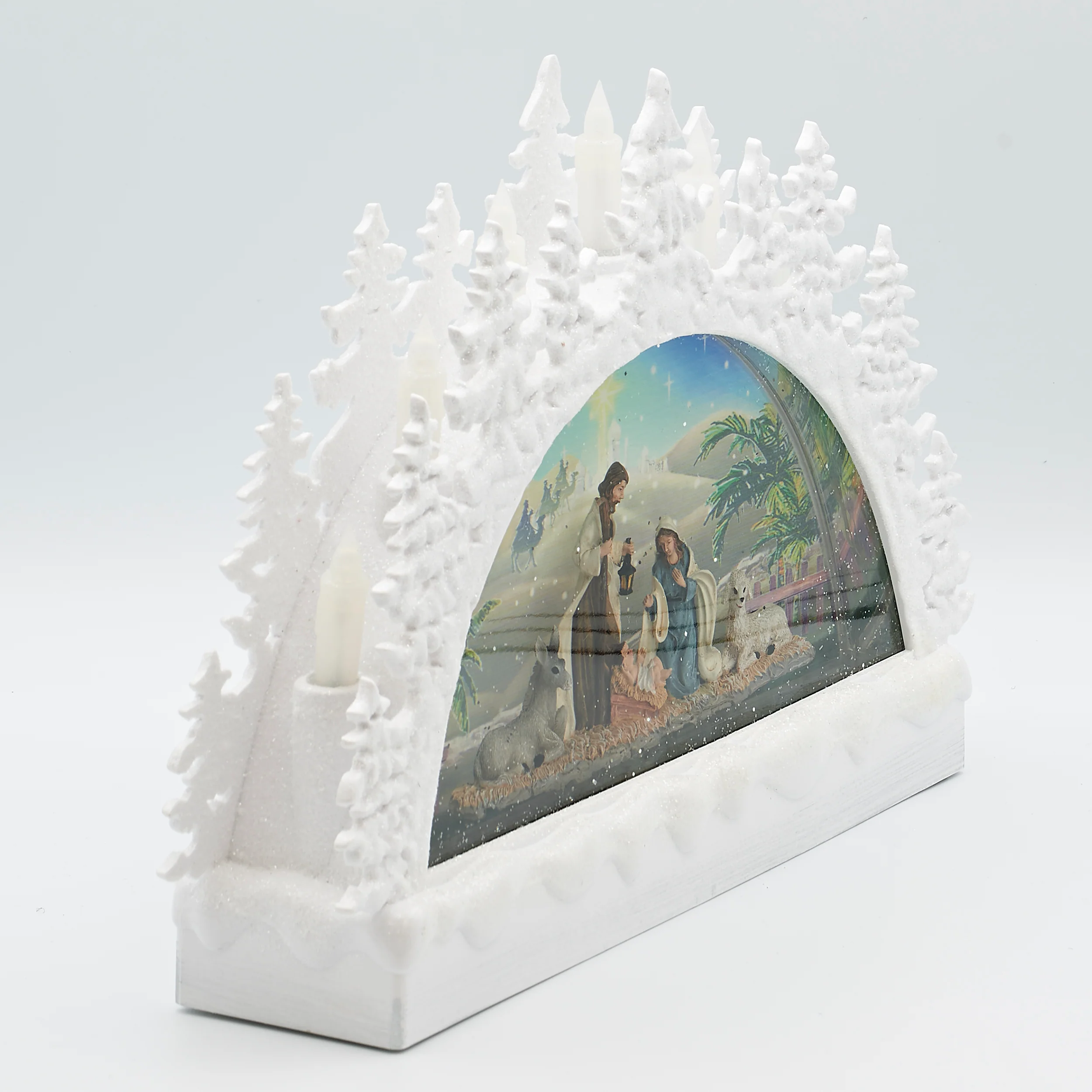 Confetti Lites Lighted Swirl White Tree Arch with Holy Family - Image 3