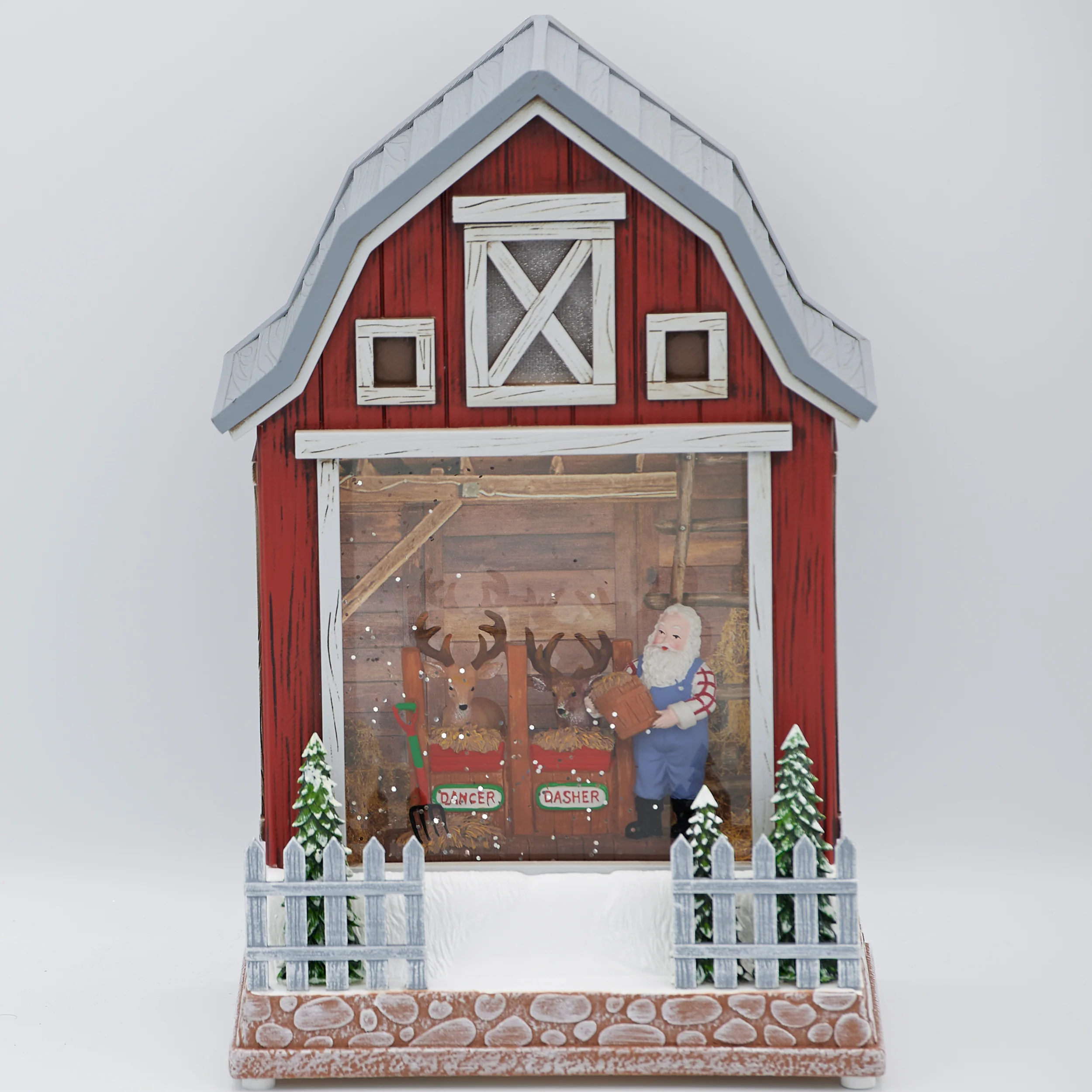 Confetti Lites Lighted Swirl Barn with Santa Feeding Reindeer - Image 2