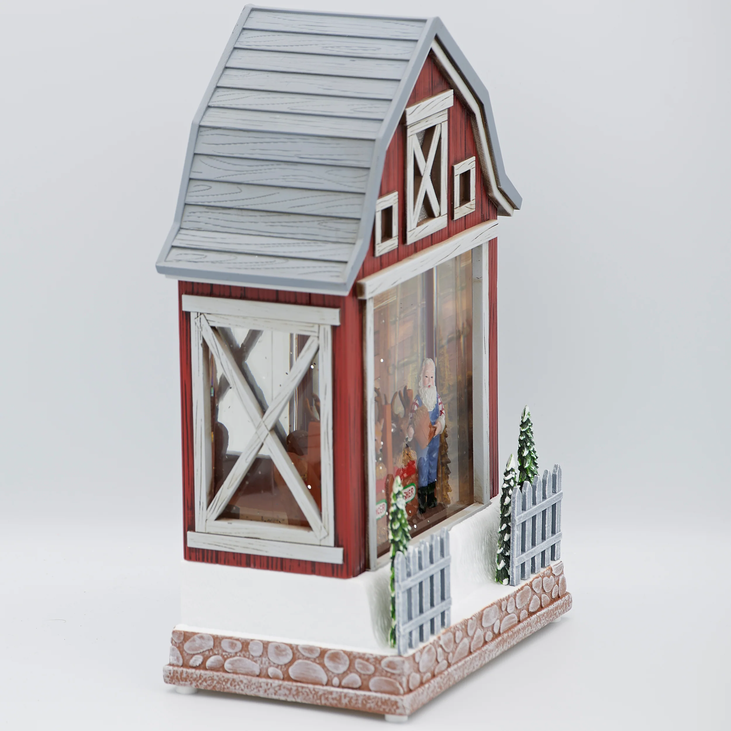 Confetti Lites Lighted Swirl Barn with Santa Feeding Reindeer - Image 3