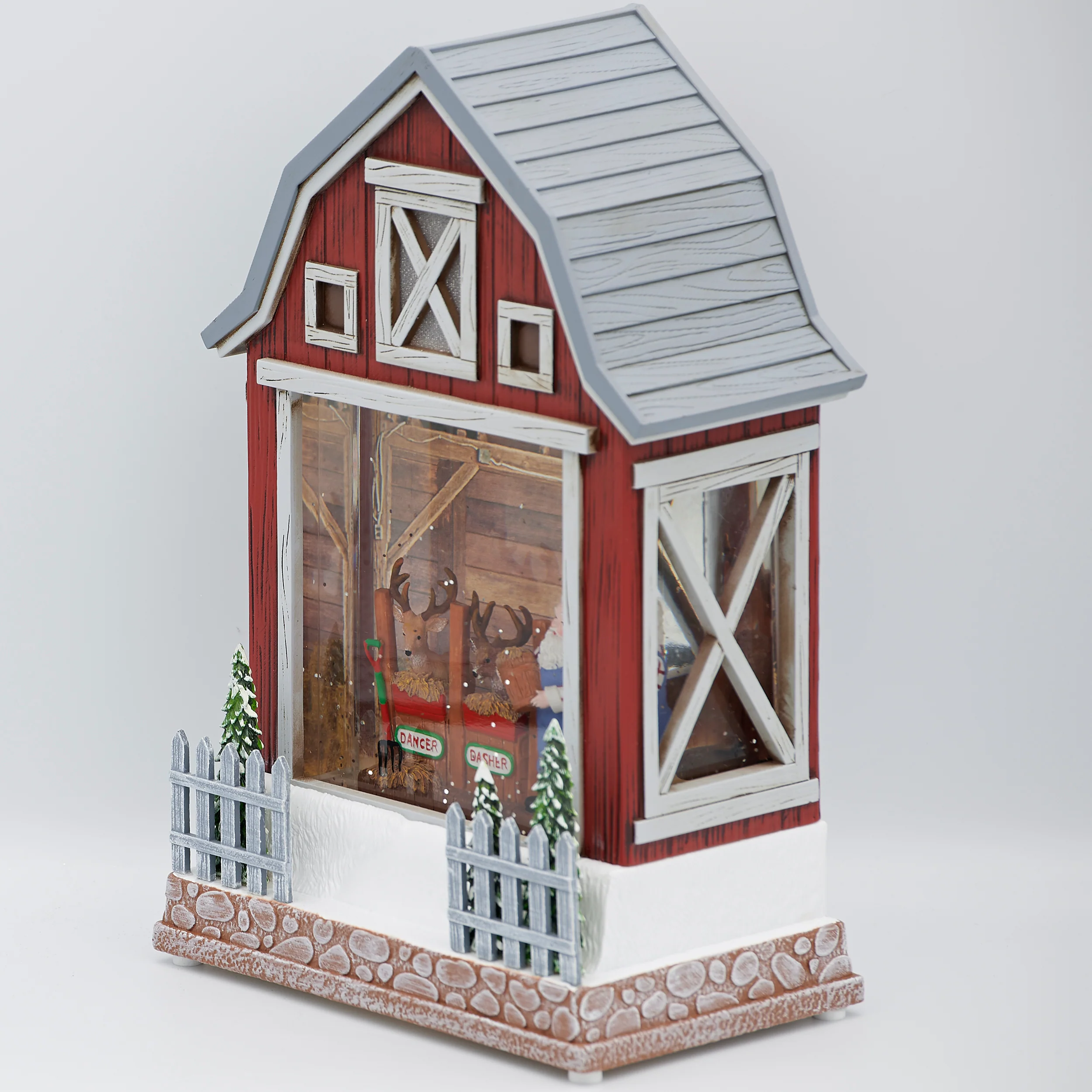Confetti Lites Lighted Swirl Barn with Santa Feeding Reindeer - Image 4