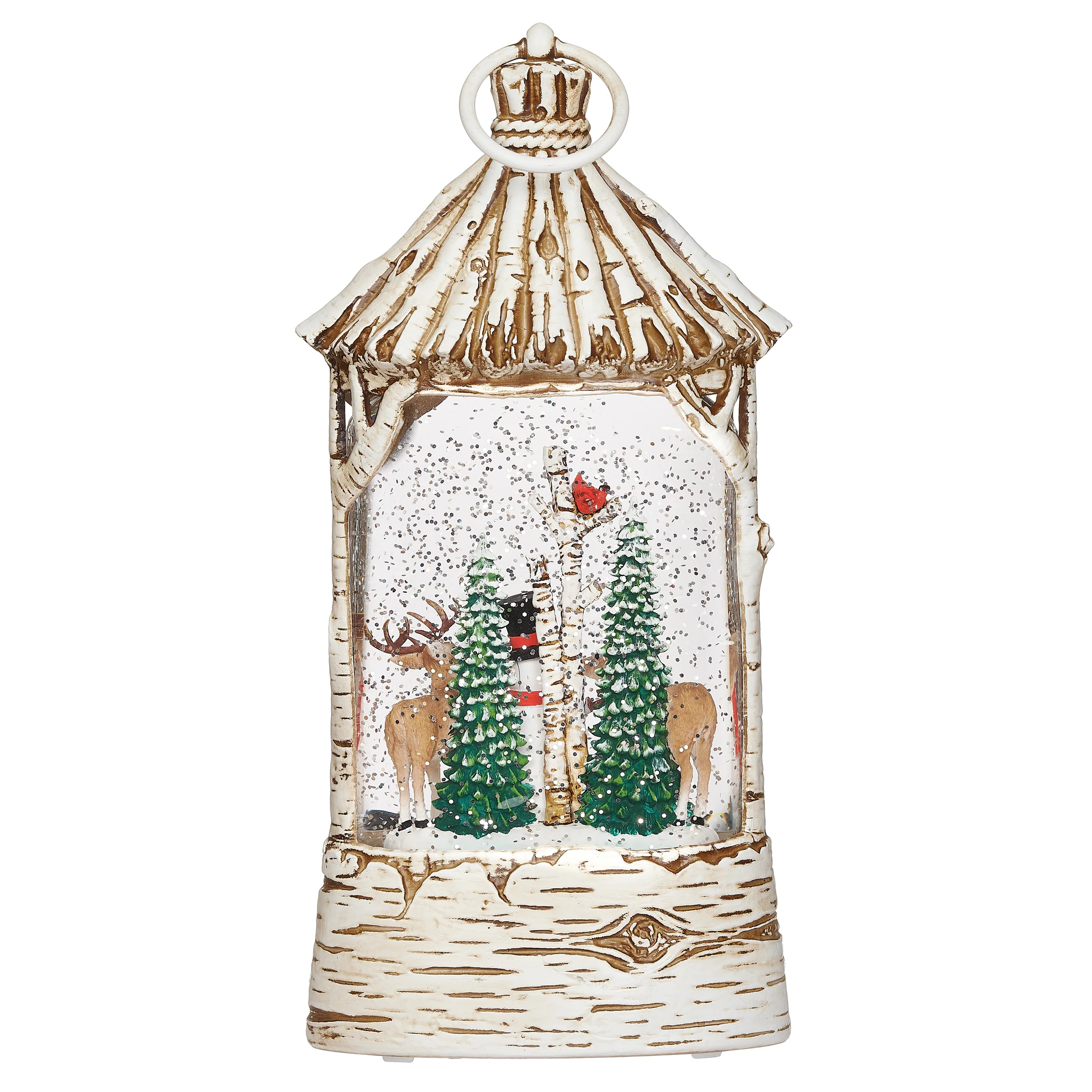 Lighted Swirl Birch-Look Lantern with Snowman and Deer Scene - Confetti Lites - Image 4