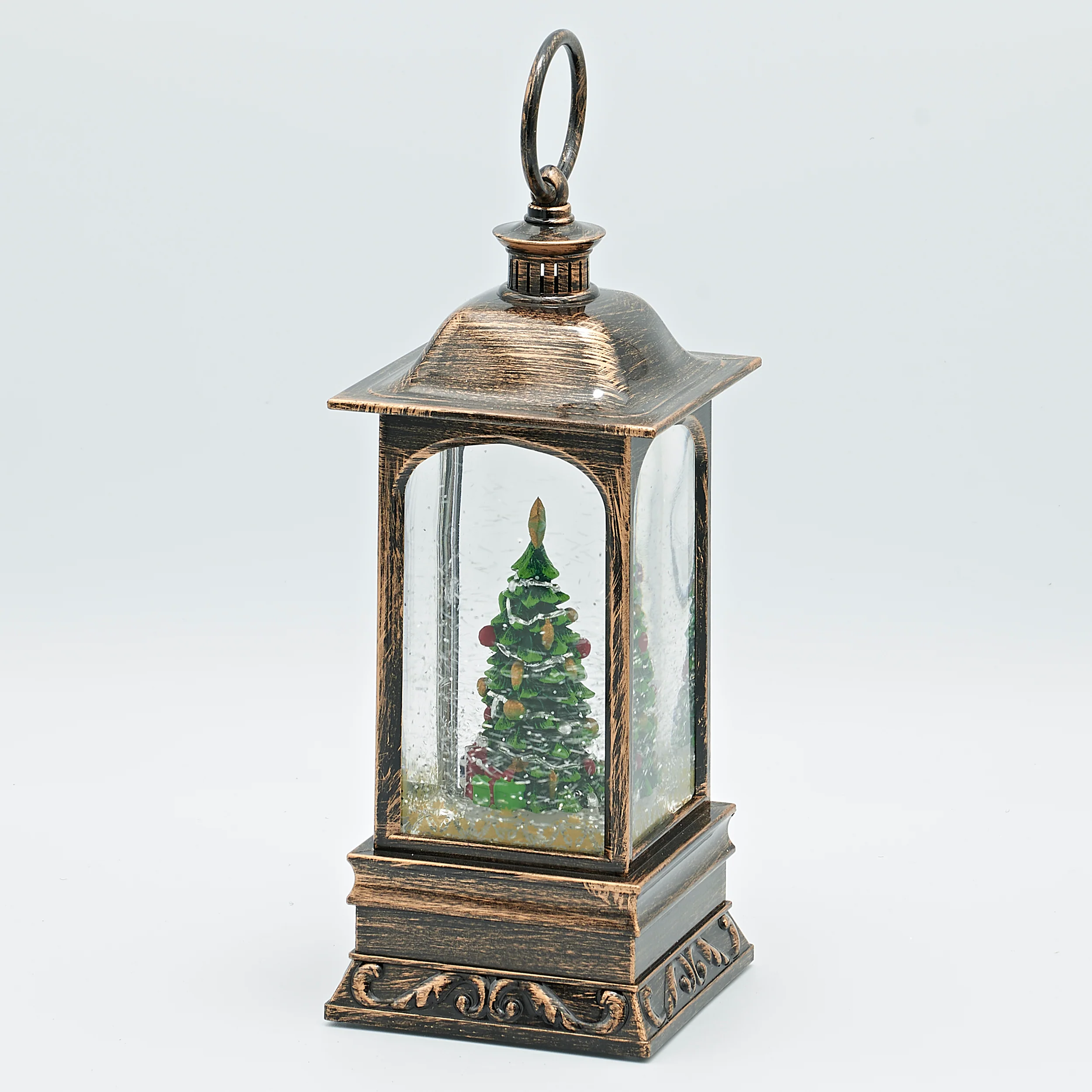 Confetti Lites Lighted Swirl Bronze Vintage Lantern with Rotating Christmas Tree - Image 2