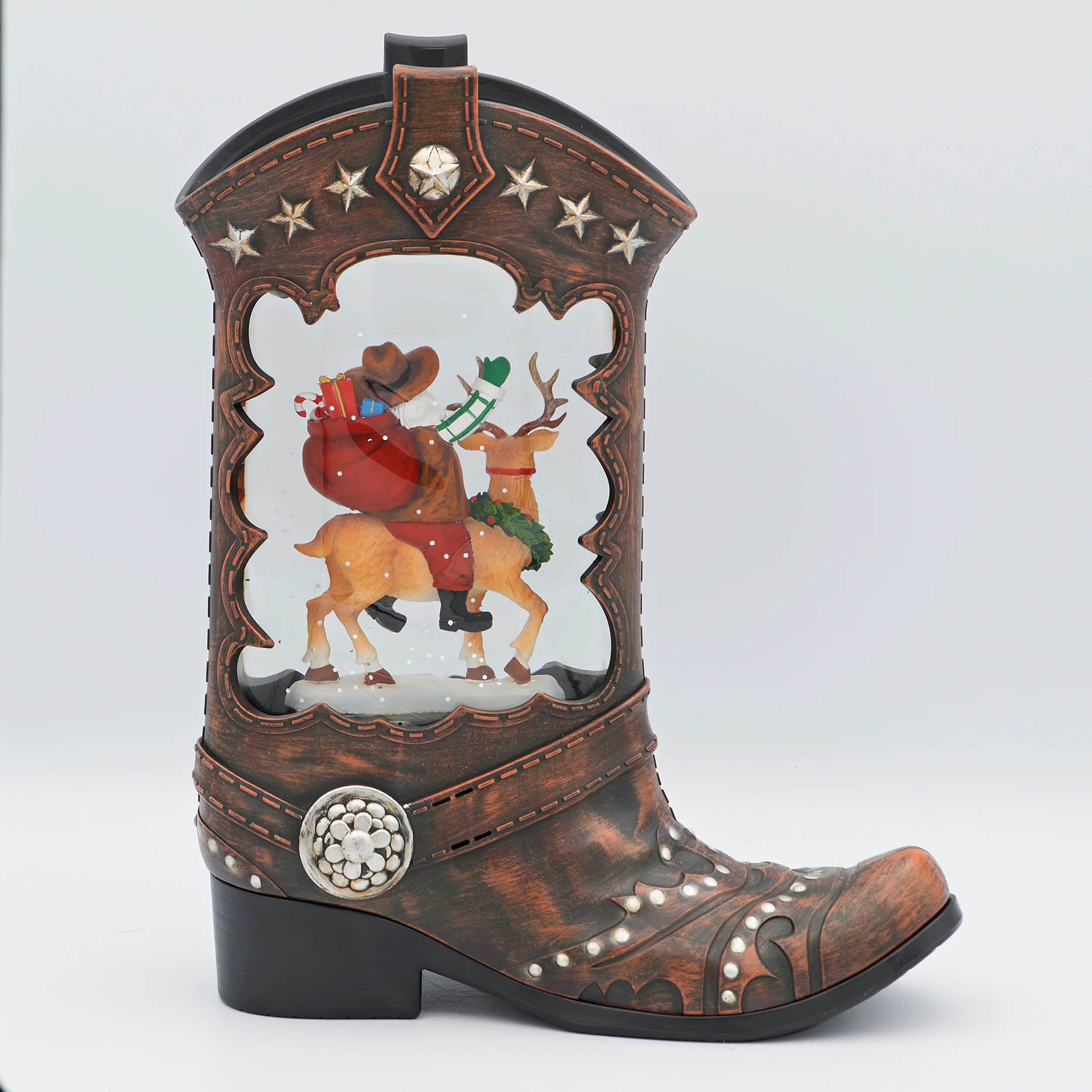 Confetti Lites Lighted Swirl Cowboy Boot with Santa Riding Reindeer - Image 3