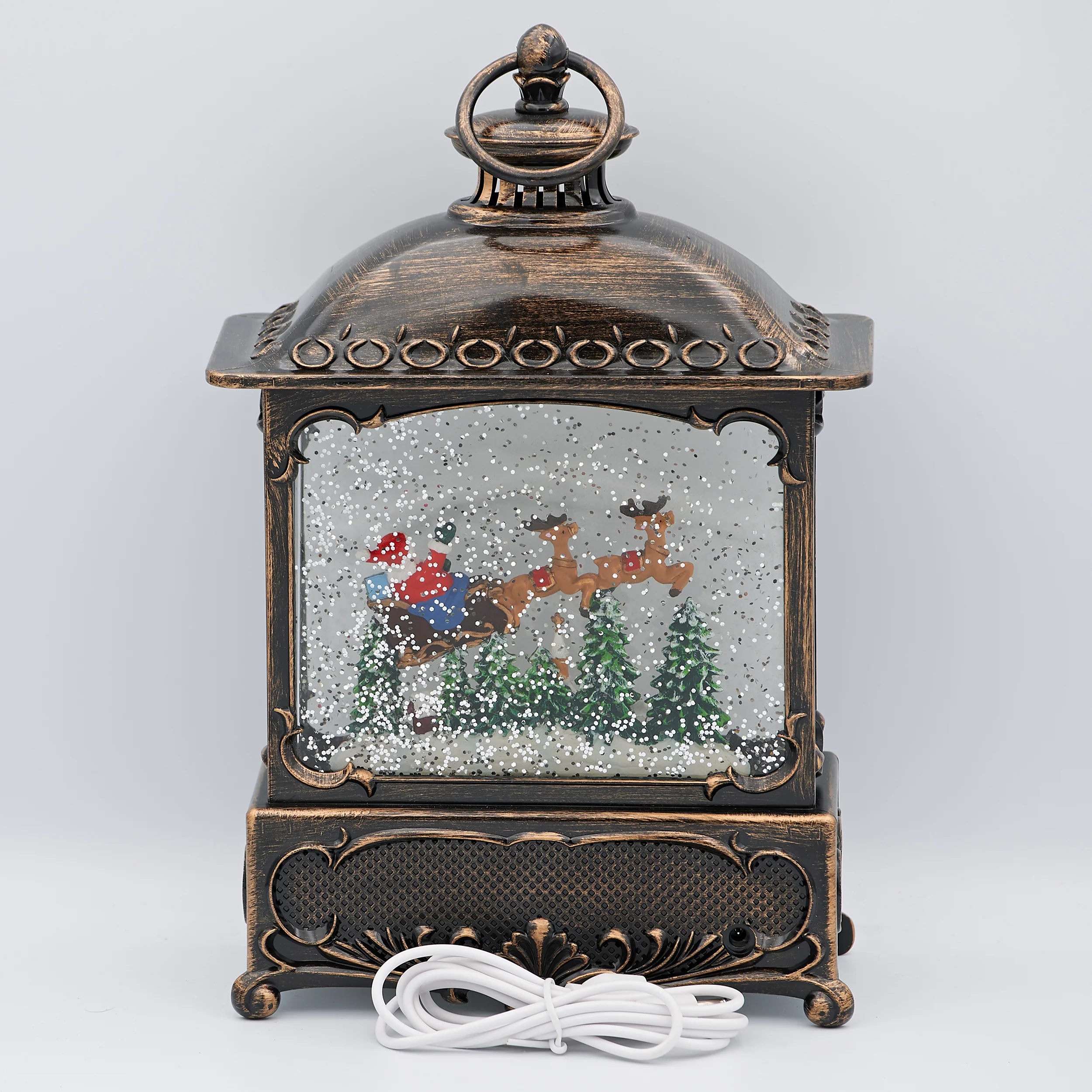 Confetti Lites Lighted Swirl Bronze Lantern with Santa Flying Over Town - Image 3