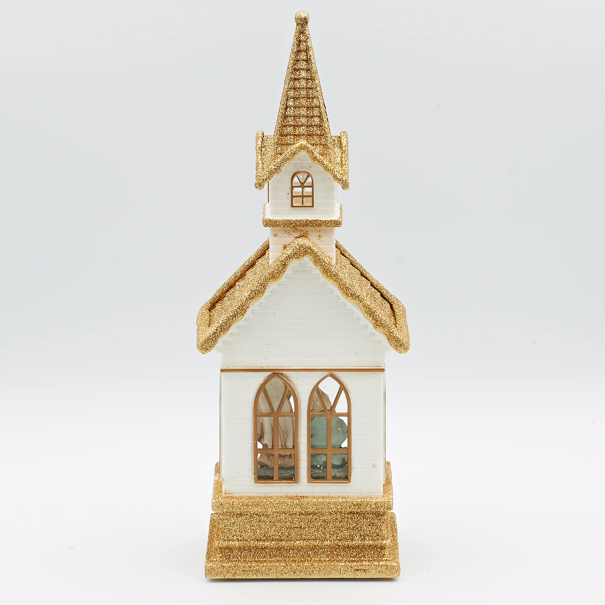 Confetti Lites Lighted Swirl White and Gold Church with Holy Family - Image 2